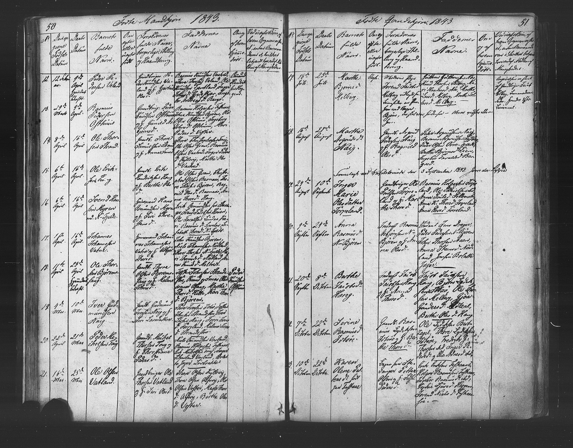 Strand sokneprestkontor, SAST/A-101828/H/Ha/Haa/L0006: Parish register (official) no. A 6, 1834-1854, p. 50-51