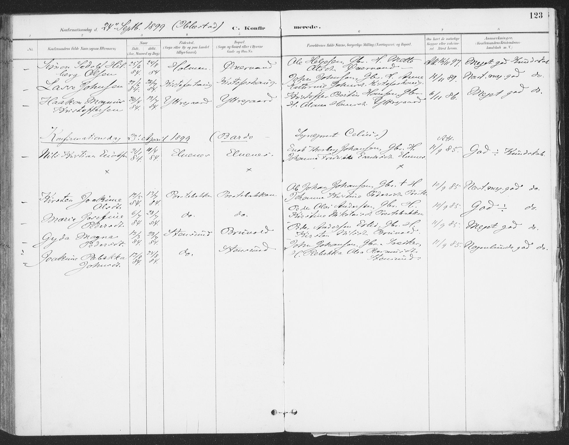 Ibestad sokneprestembete, AV/SATØ-S-0077/H/Ha/Haa/L0015kirke: Parish register (official) no. 15, 1888-1899, p. 123