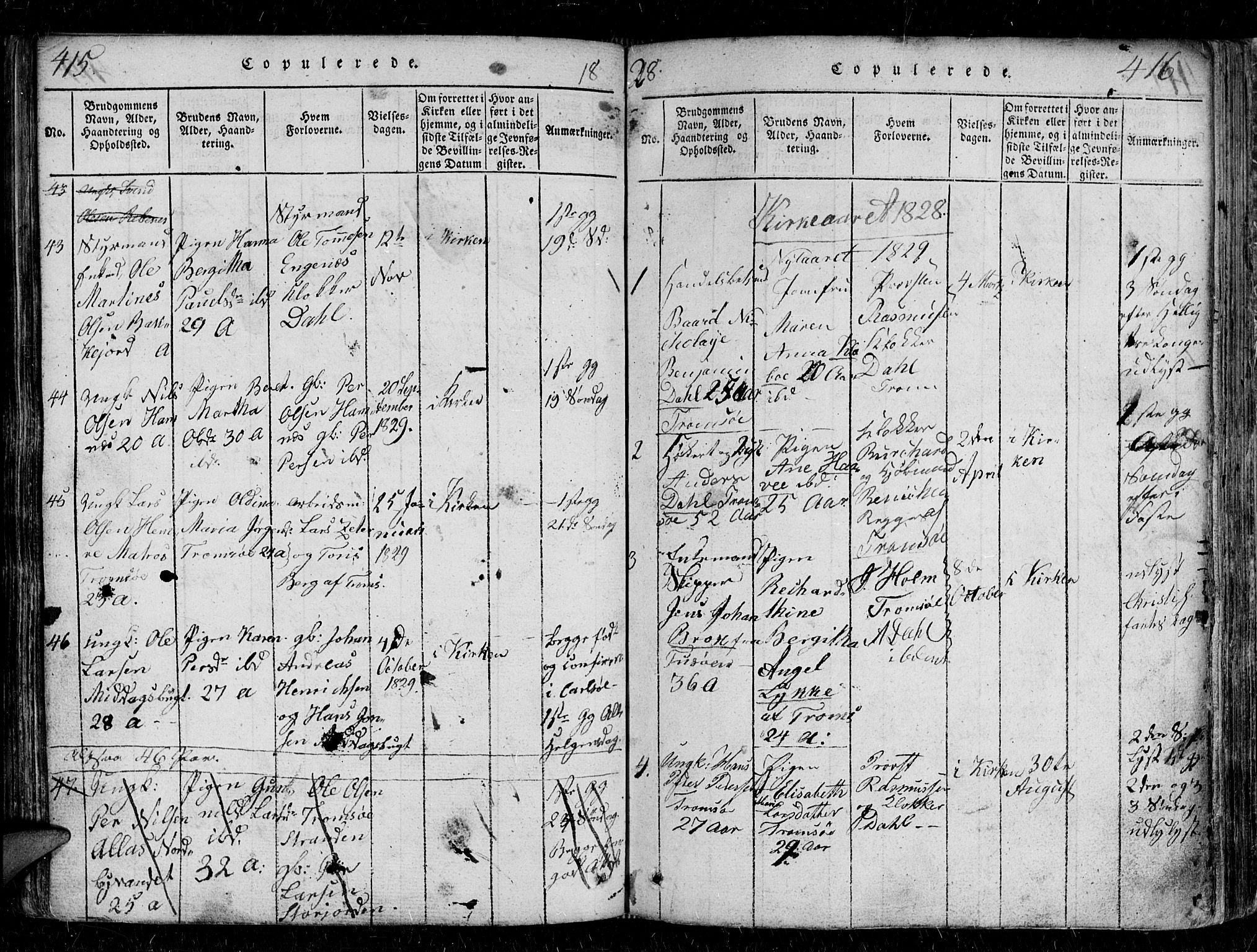 Tromsø sokneprestkontor/stiftsprosti/domprosti, SATØ/S-1343/G/Gb/L0001klokker: Parish register (copy) no. 1, 1821-1833, p. 415-416
