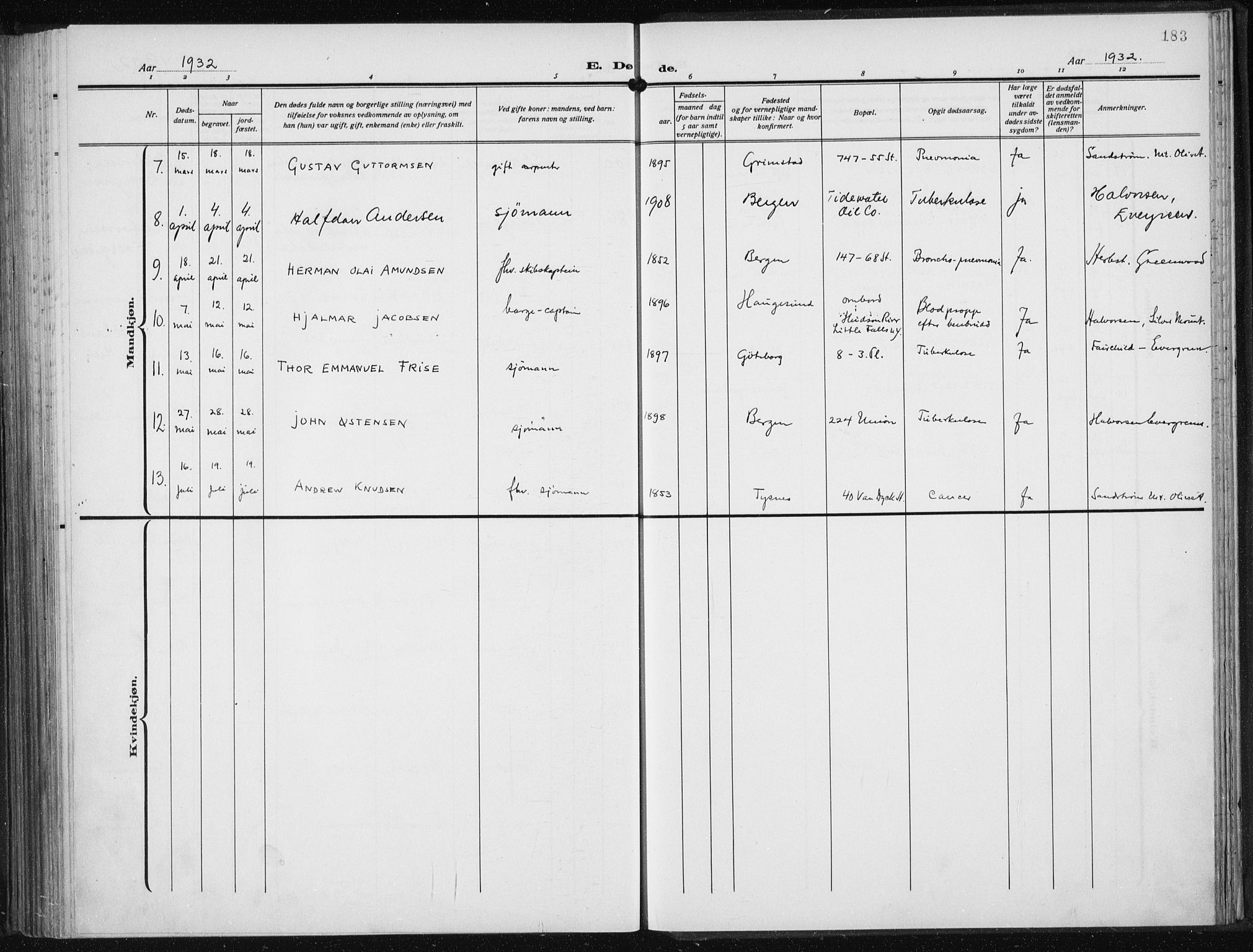 Den norske sjømannsmisjon i utlandet/New York, SAB/SAB/PA-0110/H/Ha/L0008: Parish register (official) no. A 8, 1923-1935, p. 183
