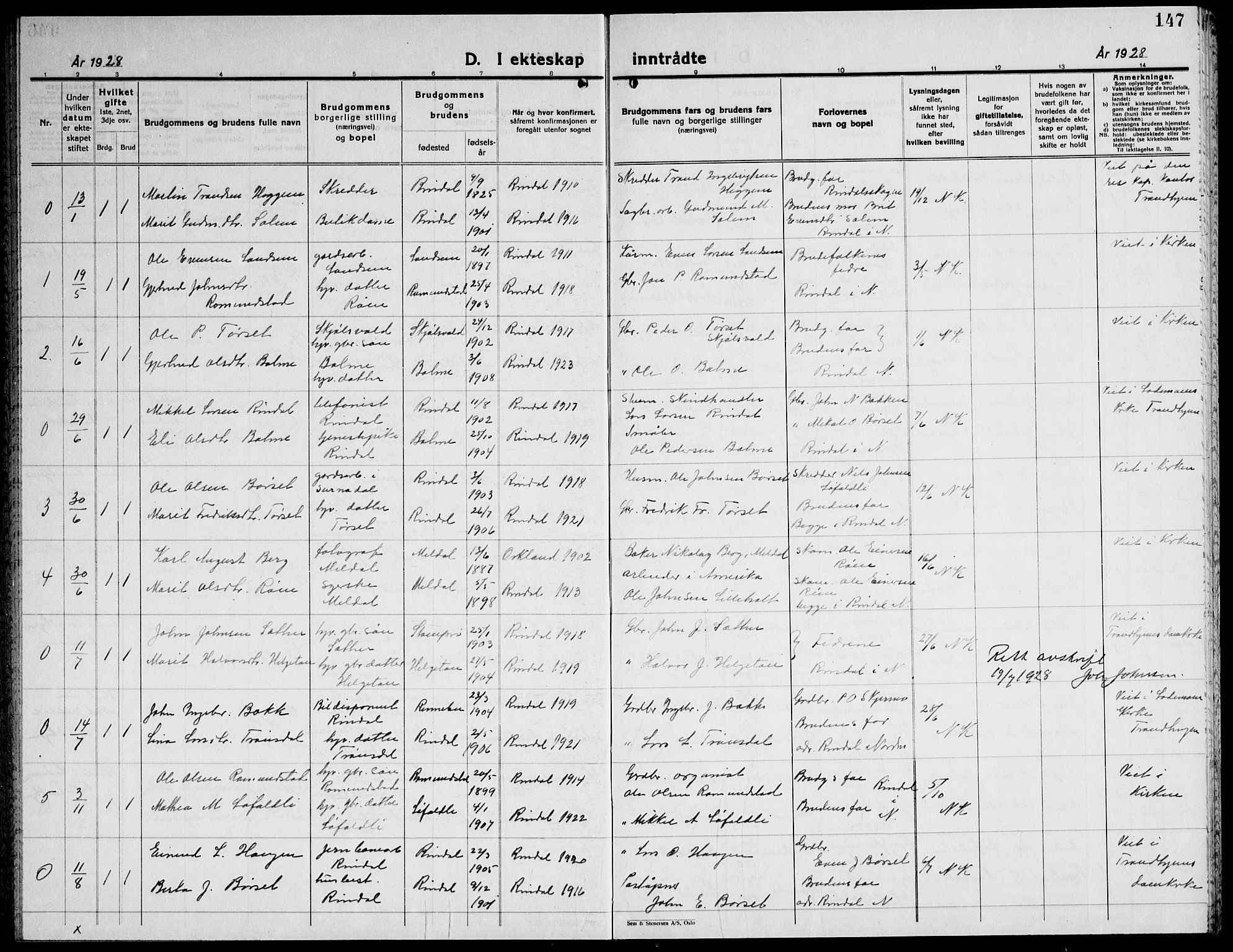 Ministerialprotokoller, klokkerbøker og fødselsregistre - Møre og Romsdal, AV/SAT-A-1454/598/L1080: Parish register (copy) no. 598C05, 1927-1944, p. 147