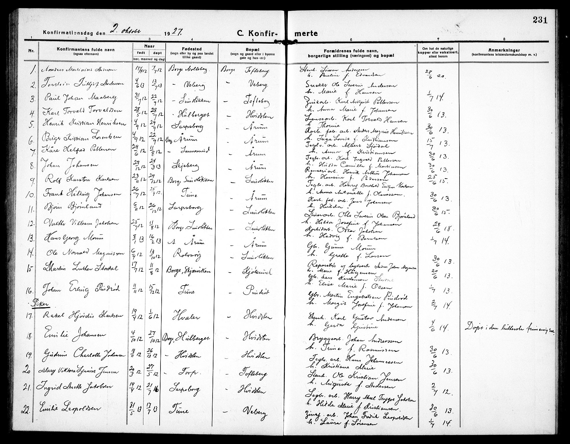 Borge prestekontor Kirkebøker, SAO/A-10903/G/Ga/L0003: Parish register (copy) no. I 3, 1918-1939, p. 231