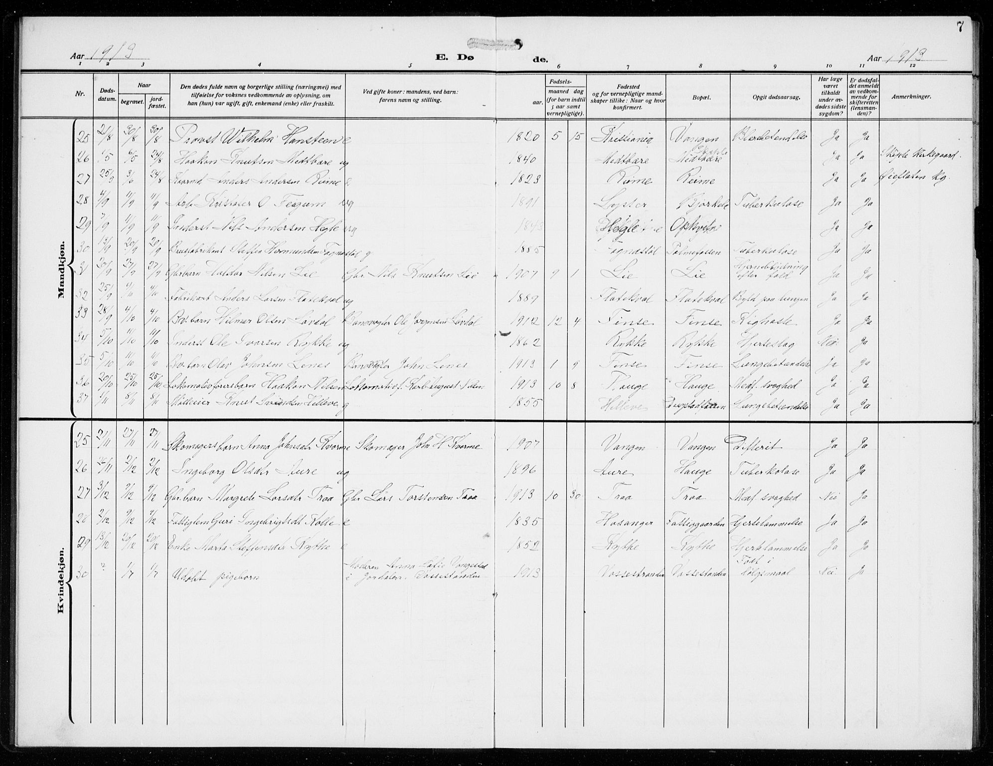 Voss sokneprestembete, SAB/A-79001/H/Hab: Parish register (copy) no. F  2, 1913-1932, p. 7