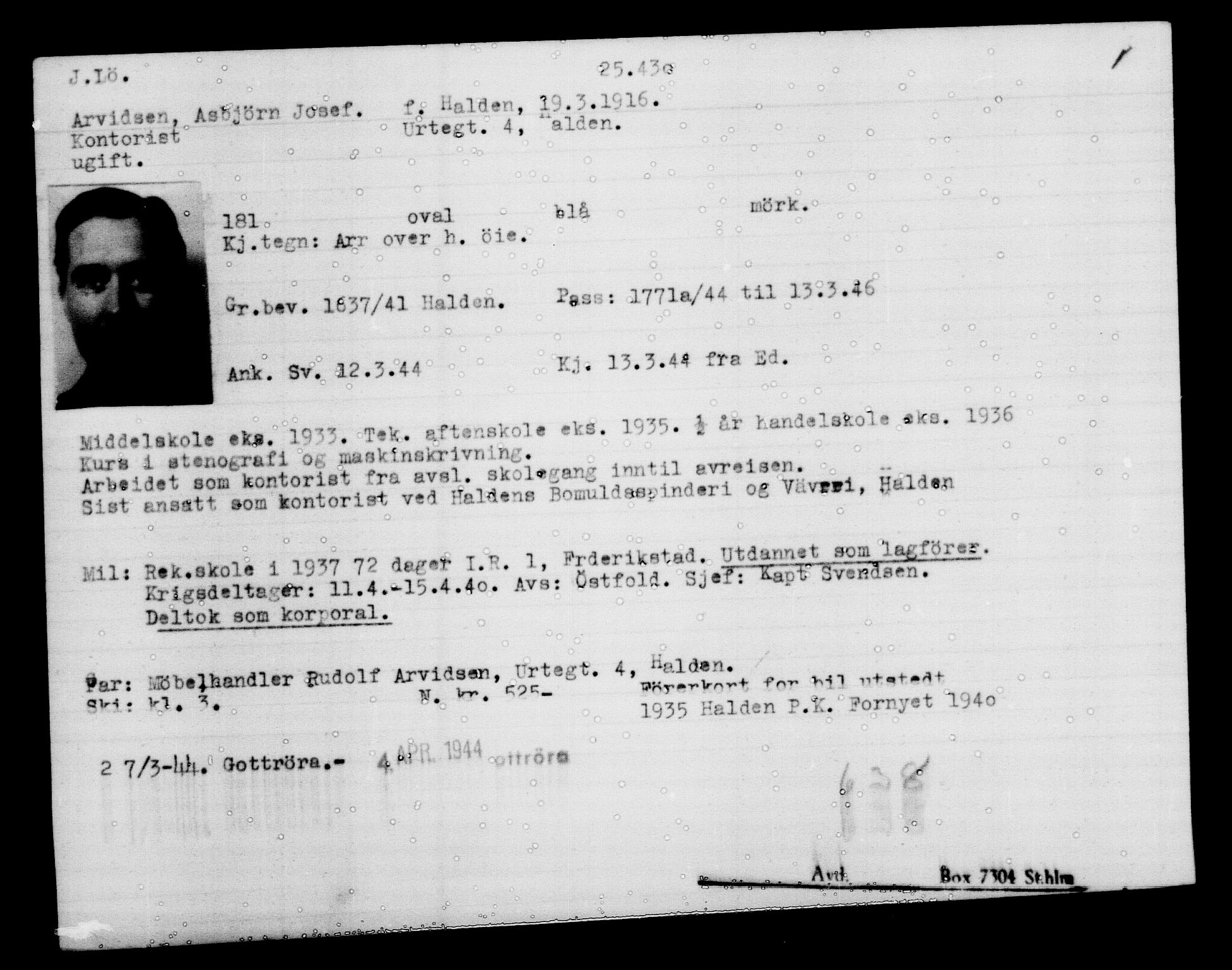 Utenriksstasjonene, Legasjonen i Stockholm, Flyktningkontoret, AV/RA-S-6753/V/Va/L0011: Kjesäterkartoteket, flyktninger med registreringsnr. 25300-28349, 1940-1945, p. 136