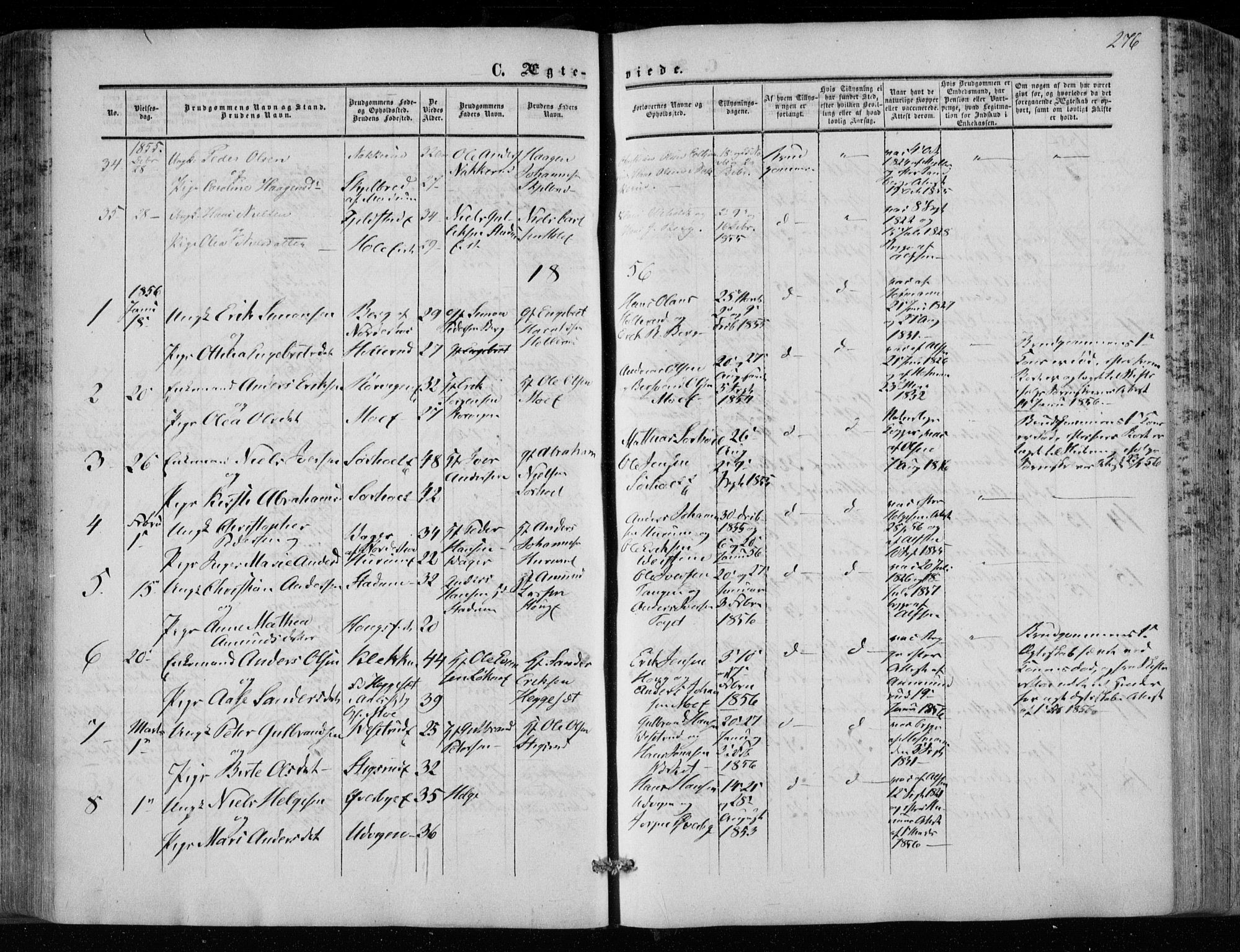 Hole kirkebøker, SAKO/A-228/F/Fa/L0006: Parish register (official) no. I 6, 1852-1872, p. 276