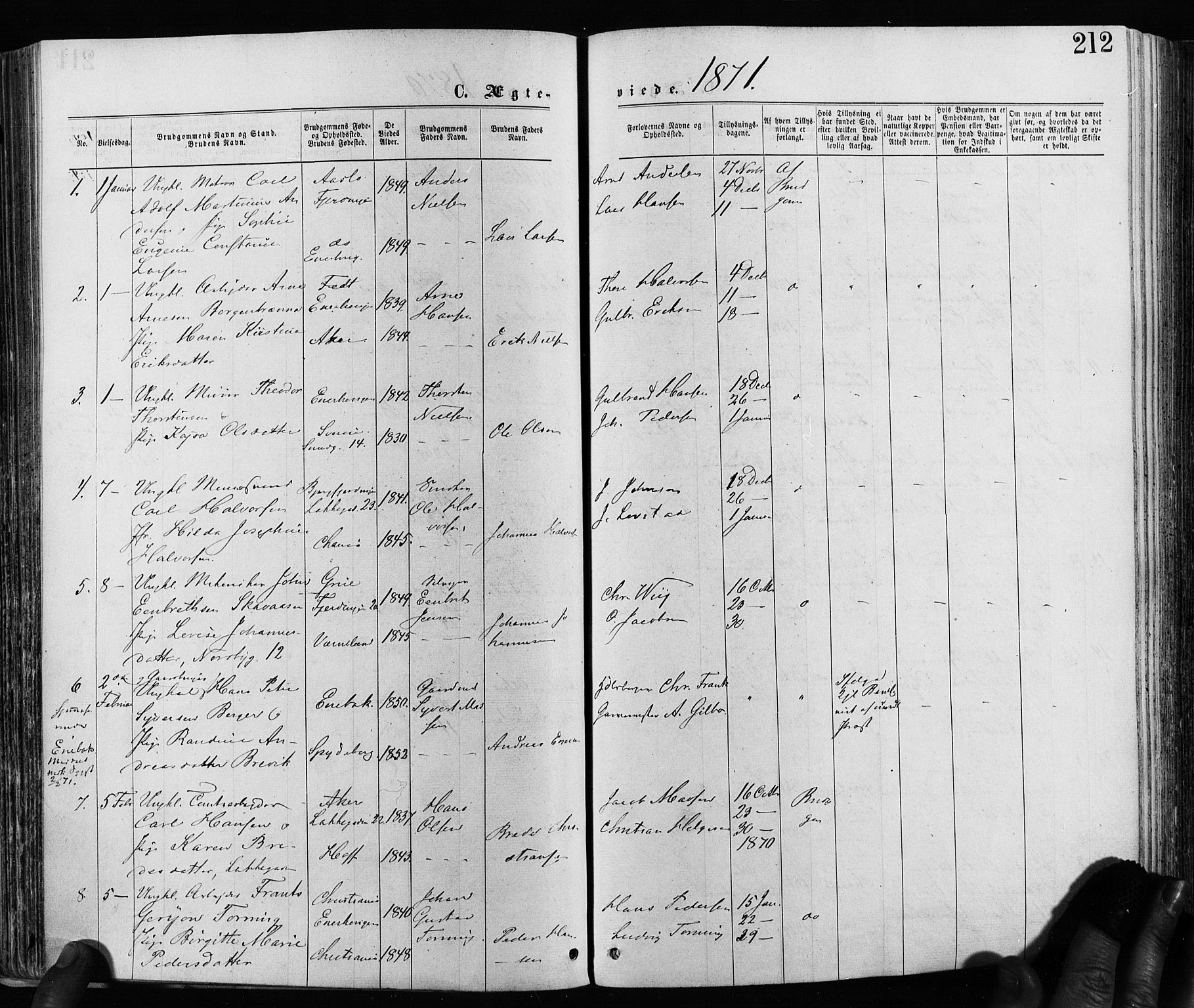 Grønland prestekontor Kirkebøker, AV/SAO-A-10848/F/Fa/L0005: Parish register (official) no. 5, 1869-1880, p. 212