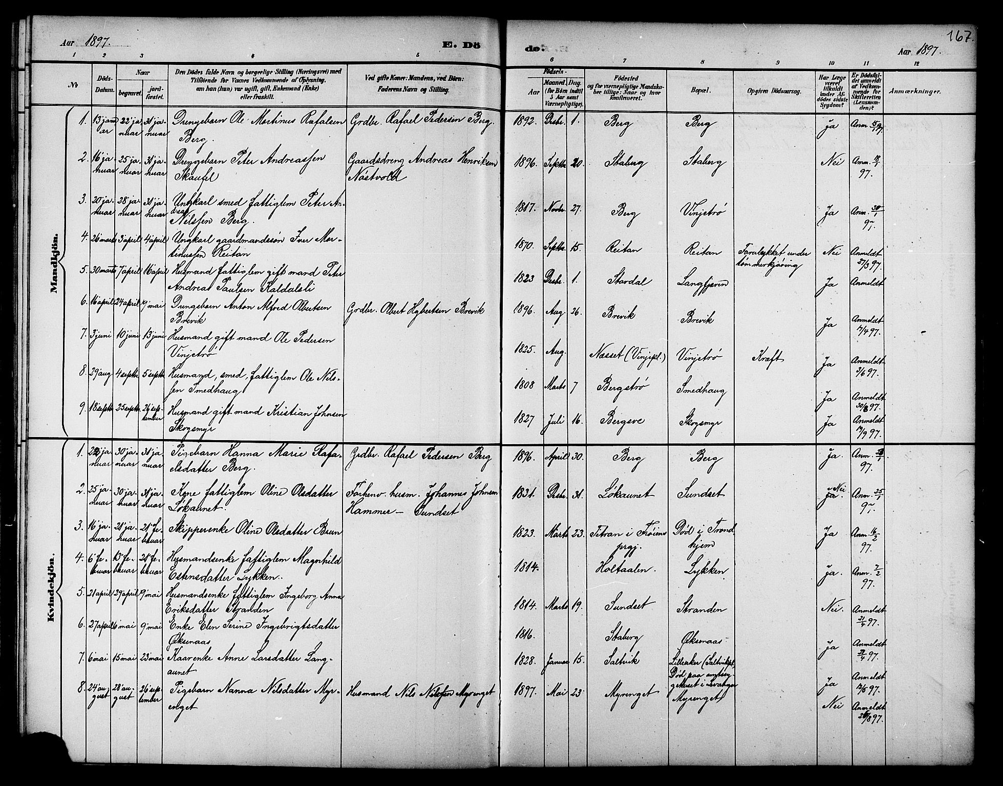 Ministerialprotokoller, klokkerbøker og fødselsregistre - Nord-Trøndelag, SAT/A-1458/733/L0327: Parish register (copy) no. 733C02, 1888-1918, p. 167