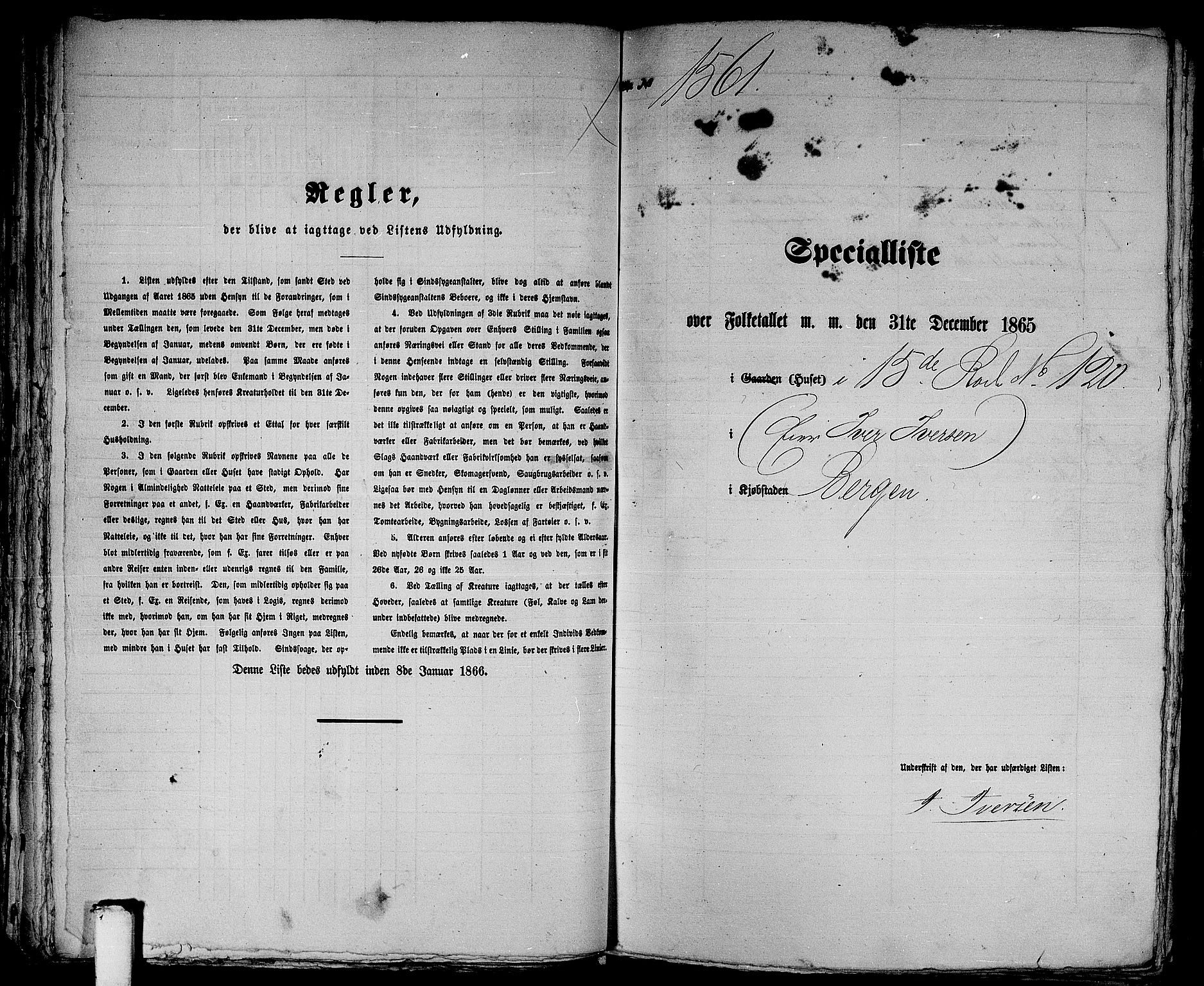 RA, 1865 census for Bergen, 1865, p. 3195