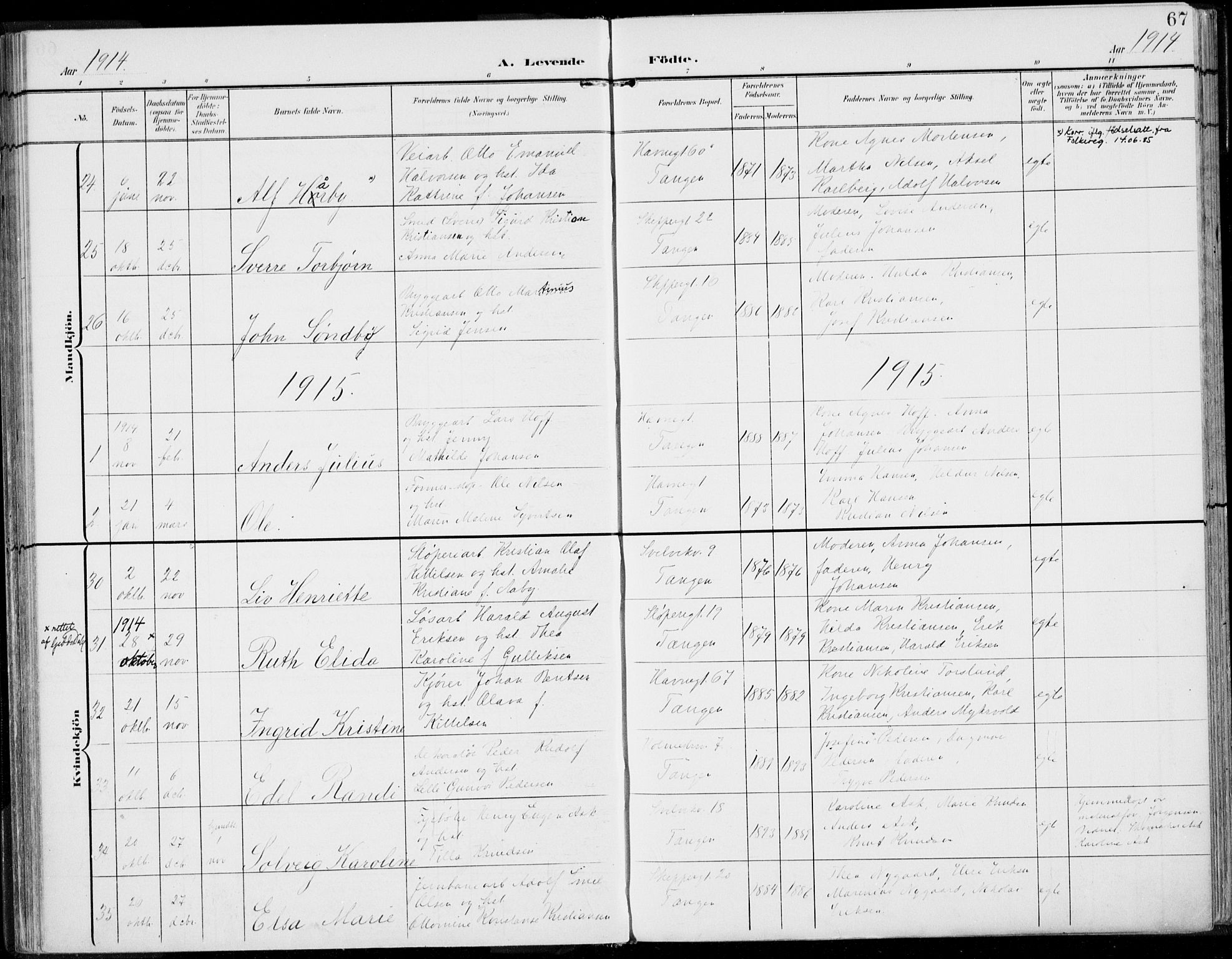 Strømsø kirkebøker, AV/SAKO-A-246/F/Fb/L0008: Parish register (official) no. II 8, 1902-1933, p. 67