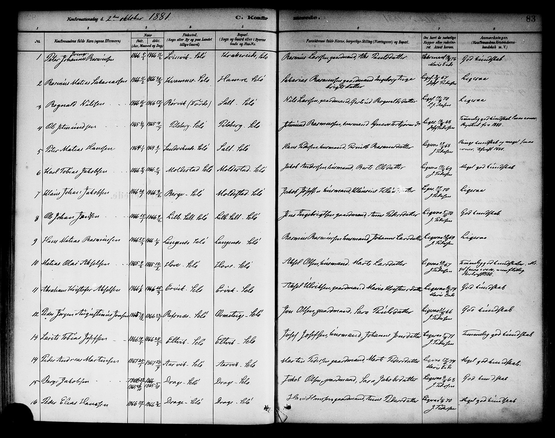 Selje sokneprestembete, SAB/A-99938/H/Ha/Haa/Haab: Parish register (official) no. B 1, 1881-1890, p. 83