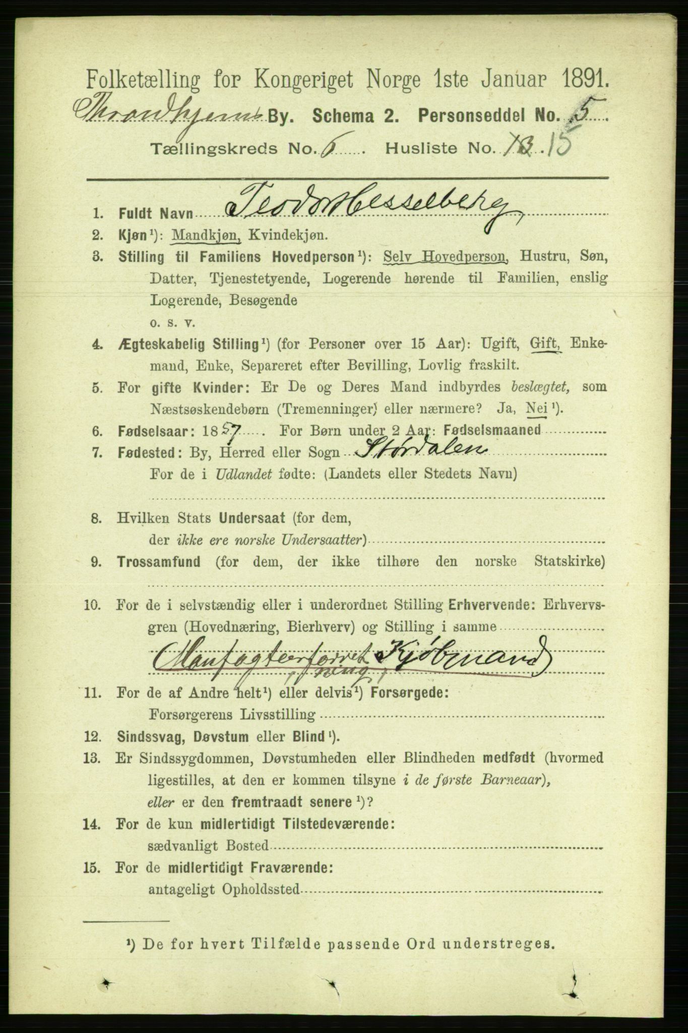 RA, 1891 census for 1601 Trondheim, 1891, p. 5460