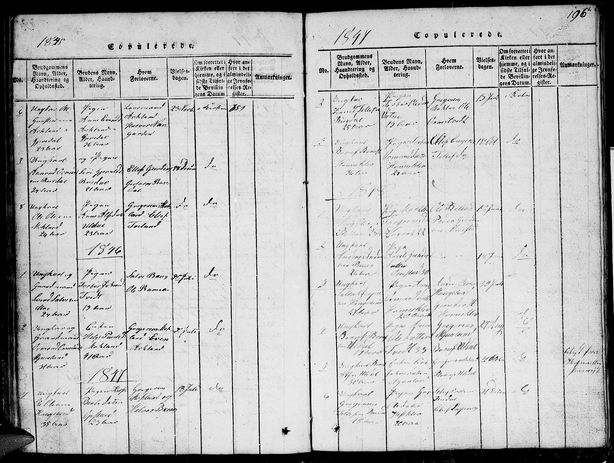 Herefoss sokneprestkontor, SAK/1111-0019/F/Fb/Fbc/L0001: Parish register (copy) no. B 1, 1816-1866, p. 196