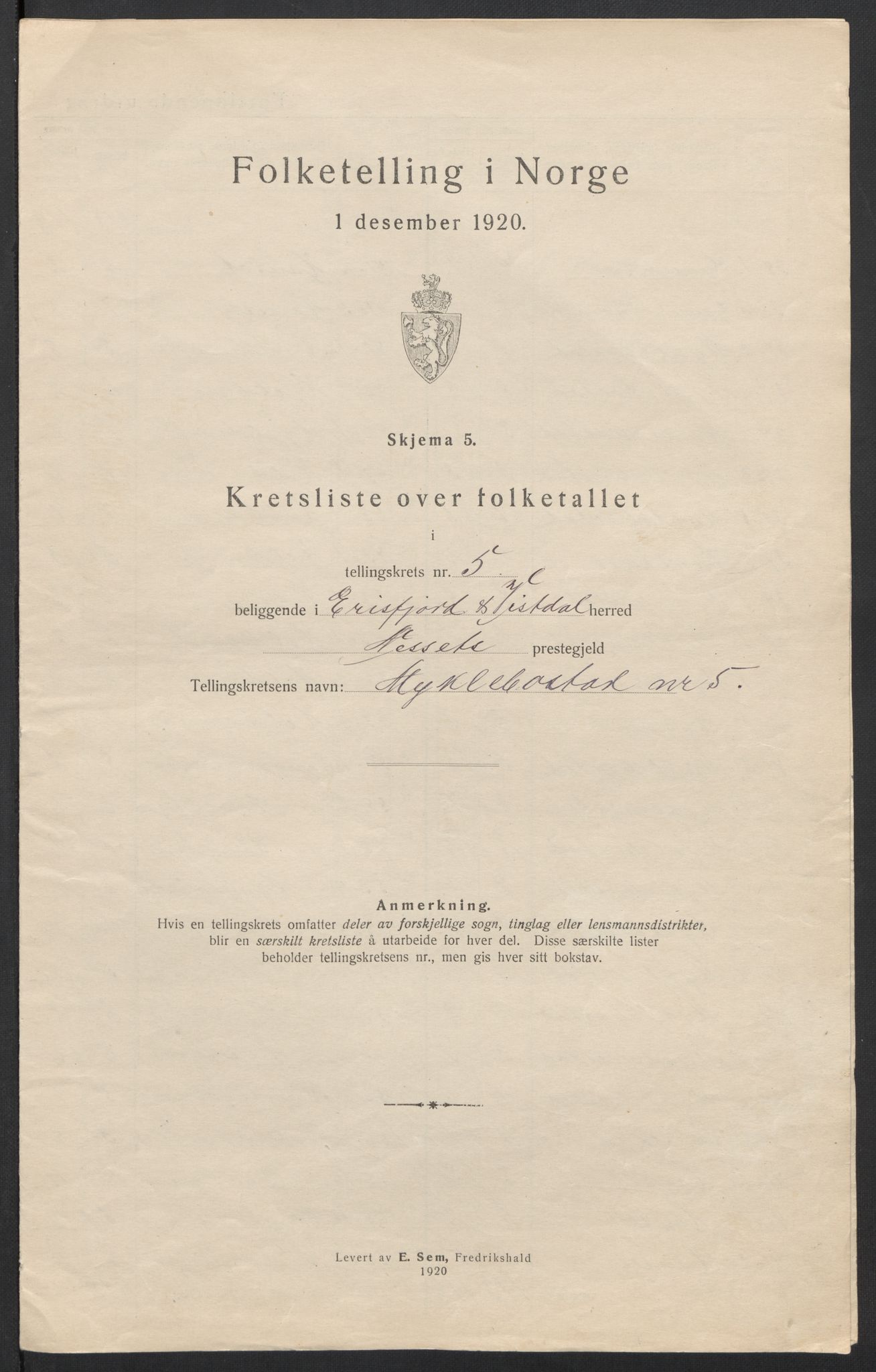 SAT, 1920 census for Eresfjord og Vistdal, 1920, p. 23
