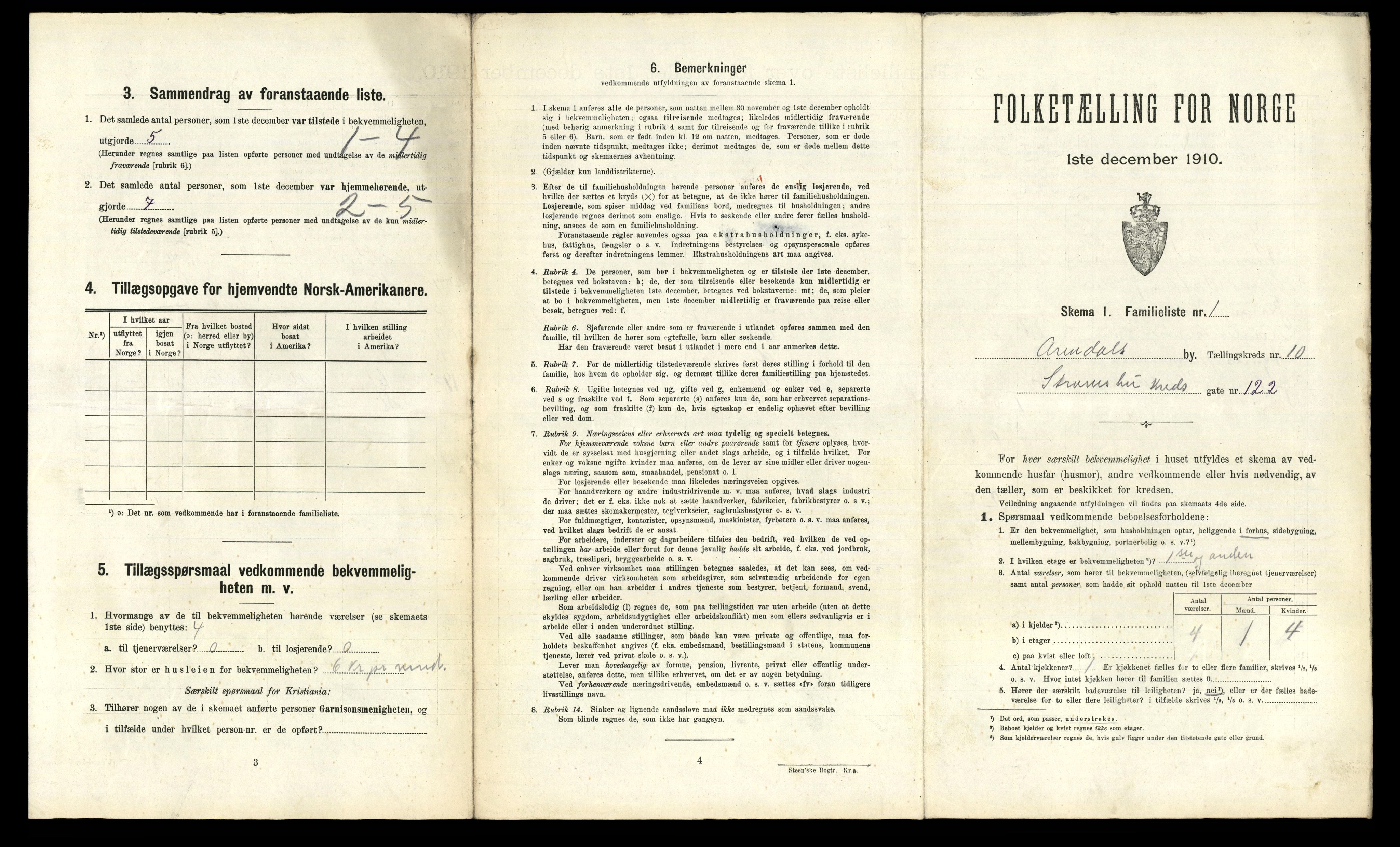 RA, 1910 census for Arendal, 1910, p. 3489