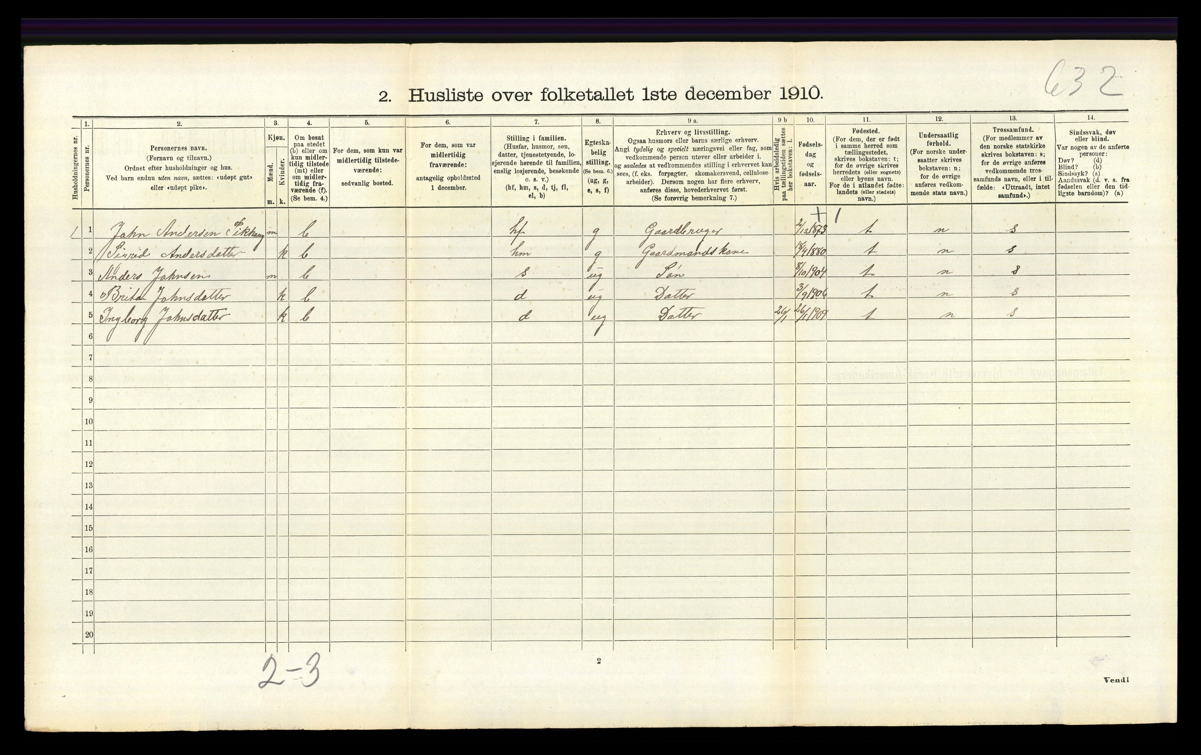 RA, 1910 census for Jostedal, 1910, p. 216