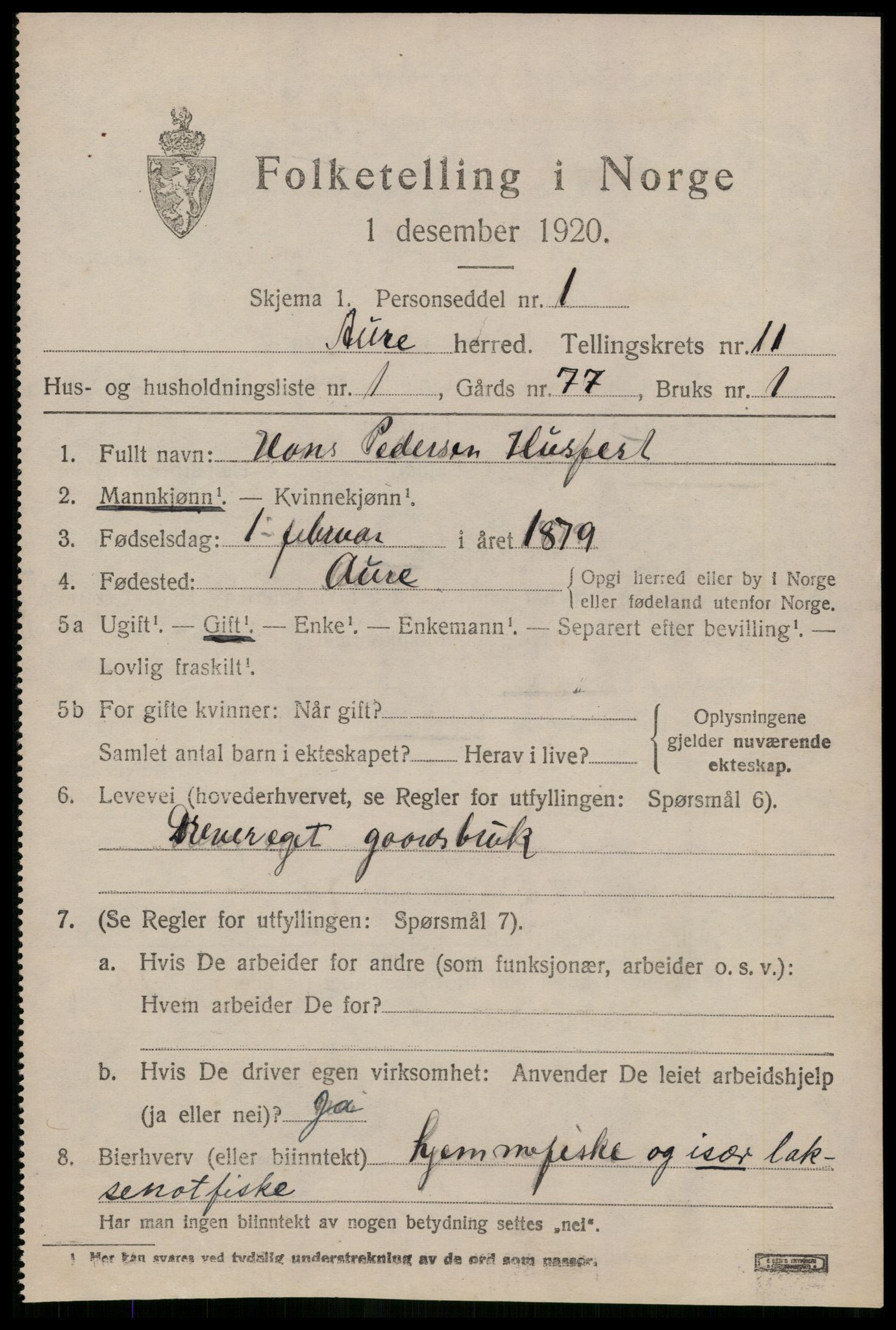 SAT, 1920 census for Aure, 1920, p. 4234