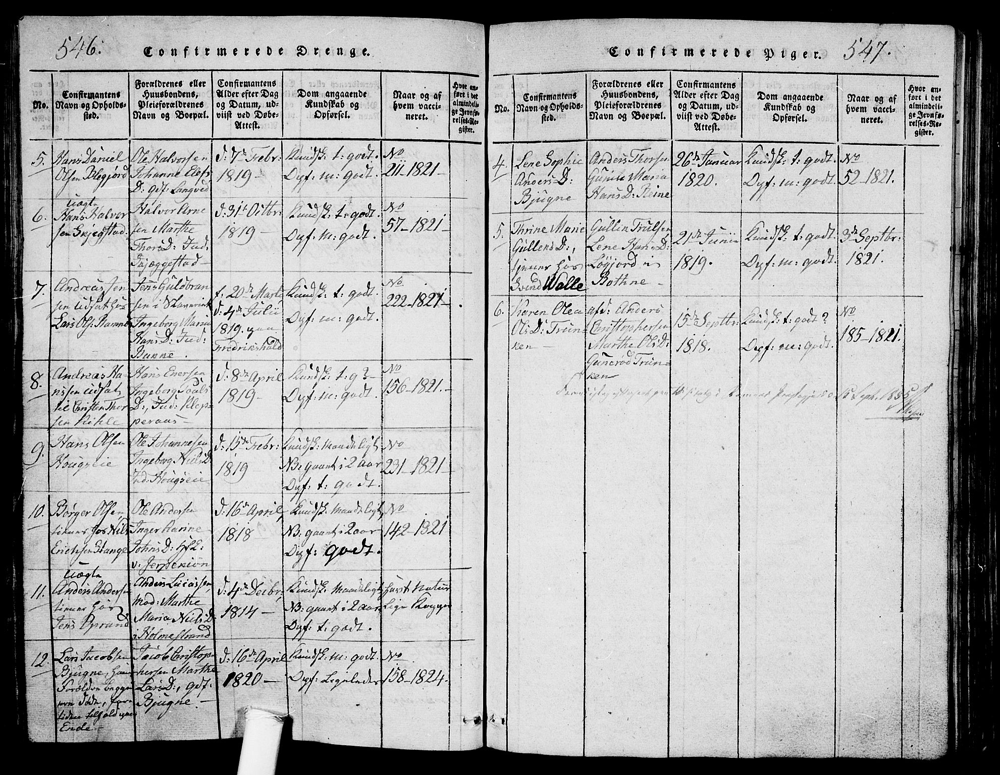 Ramnes kirkebøker, SAKO/A-314/G/Ga/L0001: Parish register (copy) no. I 1, 1813-1847, p. 546-547