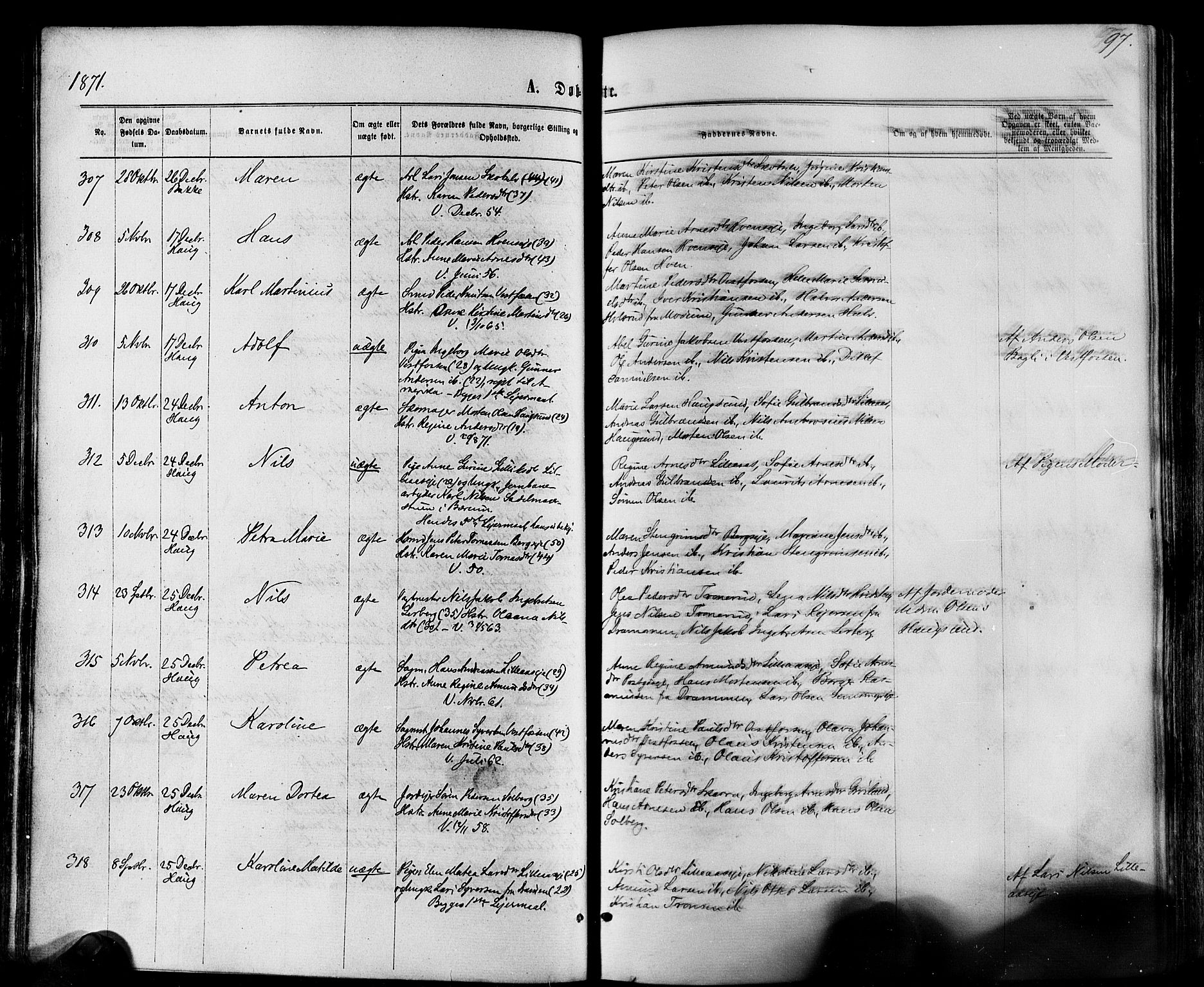 Eiker kirkebøker, AV/SAKO-A-4/F/Fa/L0017: Parish register (official) no. I 17, 1869-1877, p. 97