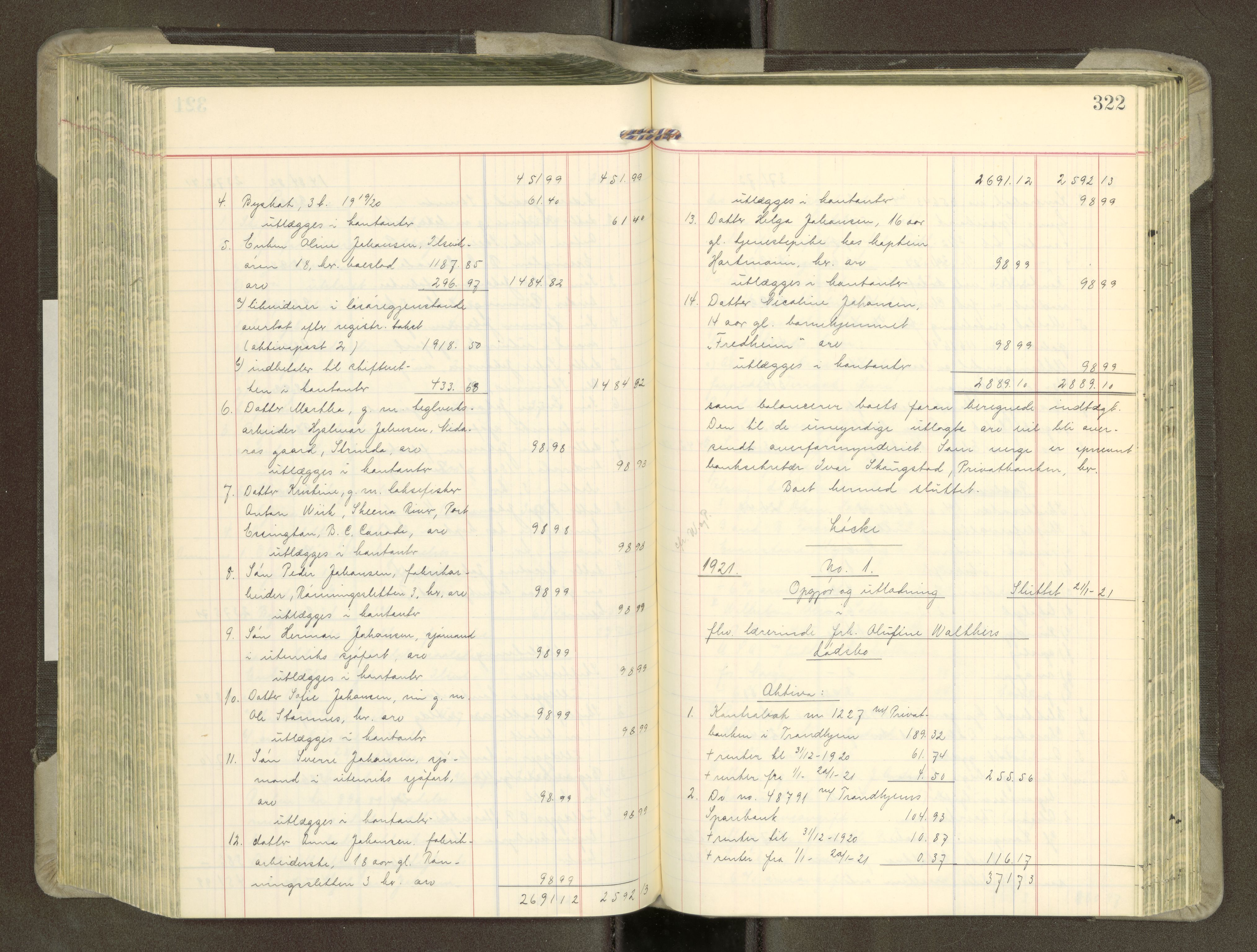 Trondheim byfogd, SAT/A-0003/1/3/3A/L0043: Skifteutlodningsprotokoll - 15/7-4/3. (m/ register), 1918-1922, p. 322