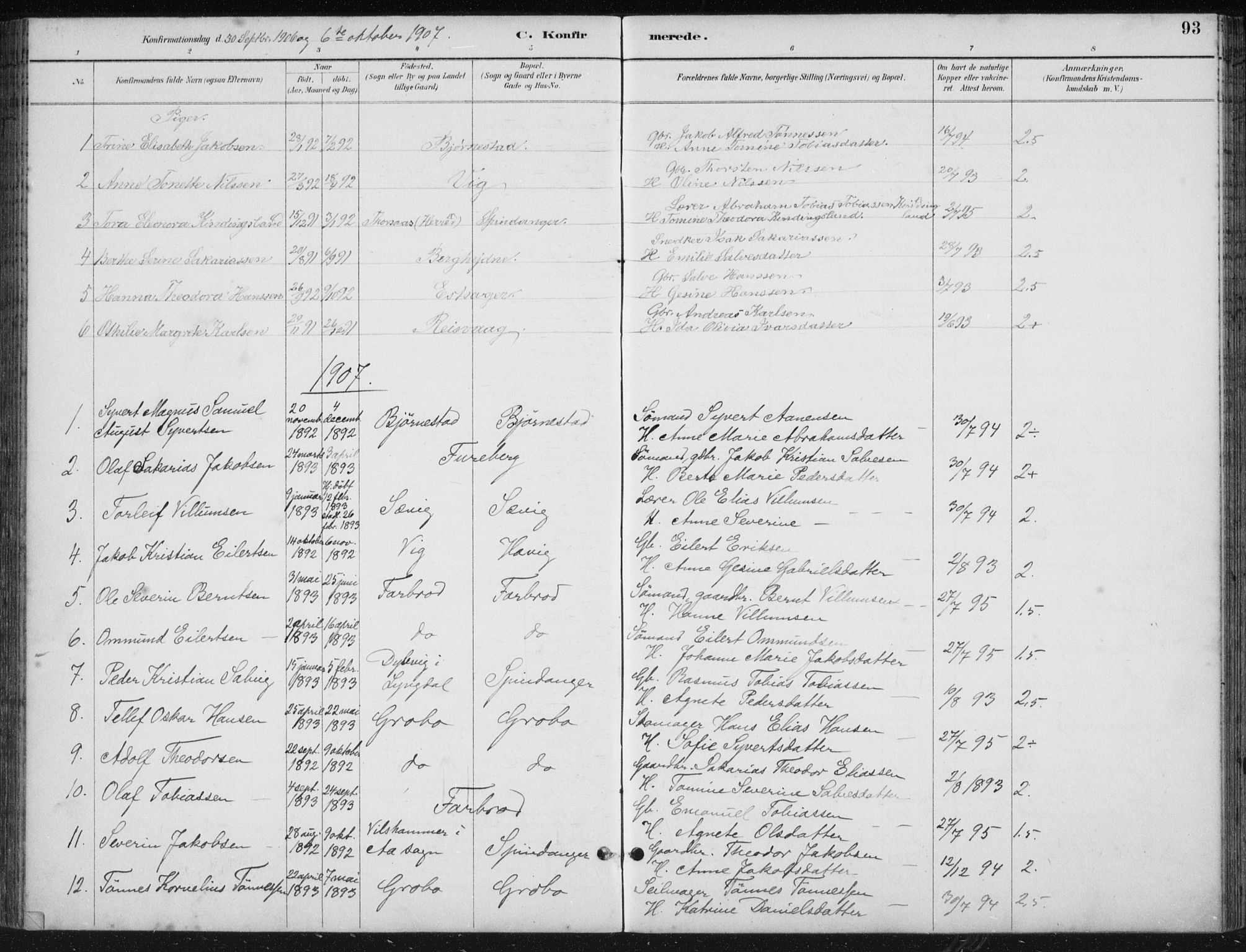 Herad sokneprestkontor, SAK/1111-0018/F/Fb/Fbb/L0004: Parish register (copy) no. B 4, 1890-1935, p. 93