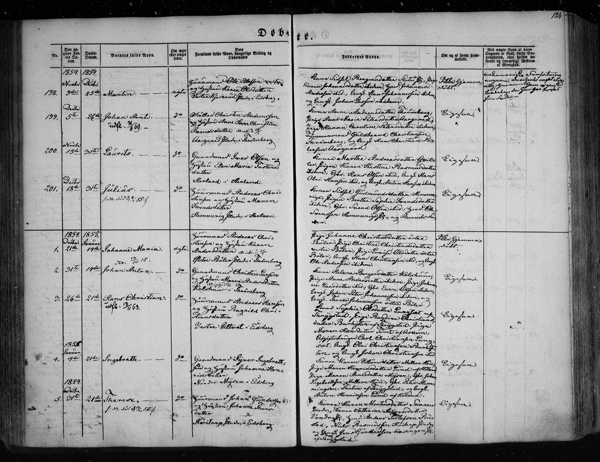 Eidsberg prestekontor Kirkebøker, SAO/A-10905/F/Fa/L0009: Parish register (official) no. I 9, 1849-1856, p. 124