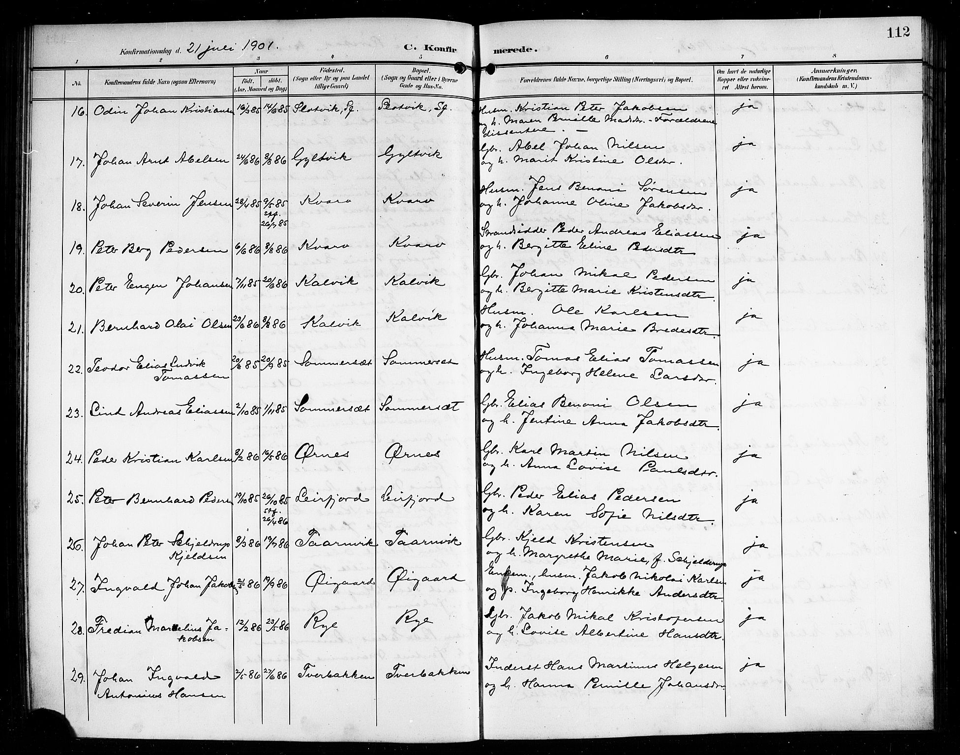 Ministerialprotokoller, klokkerbøker og fødselsregistre - Nordland, AV/SAT-A-1459/854/L0786: Parish register (copy) no. 854C02, 1901-1912, p. 112