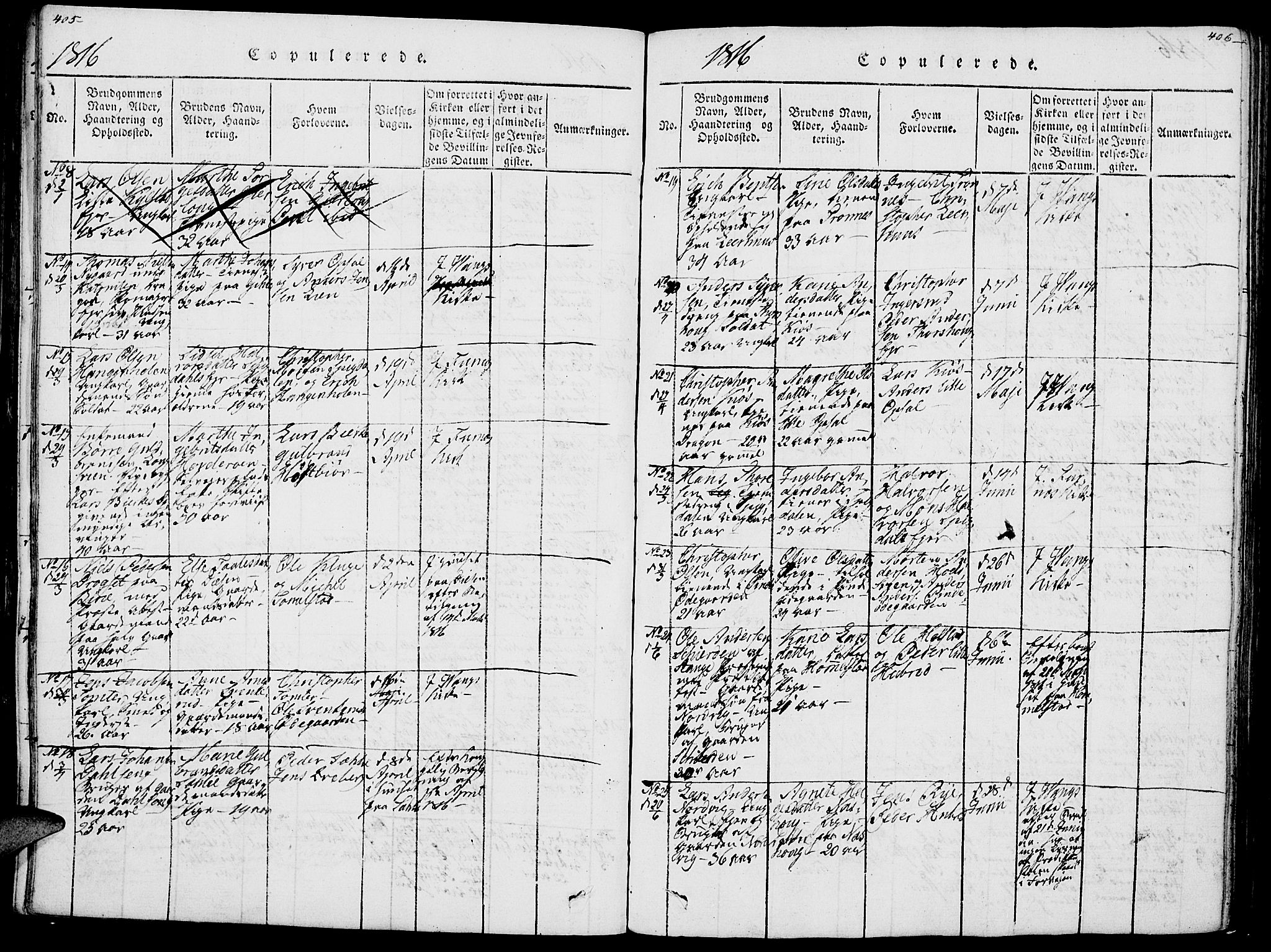Vang prestekontor, Hedmark, SAH/PREST-008/H/Ha/Haa/L0007: Parish register (official) no. 7, 1813-1826, p. 405-406