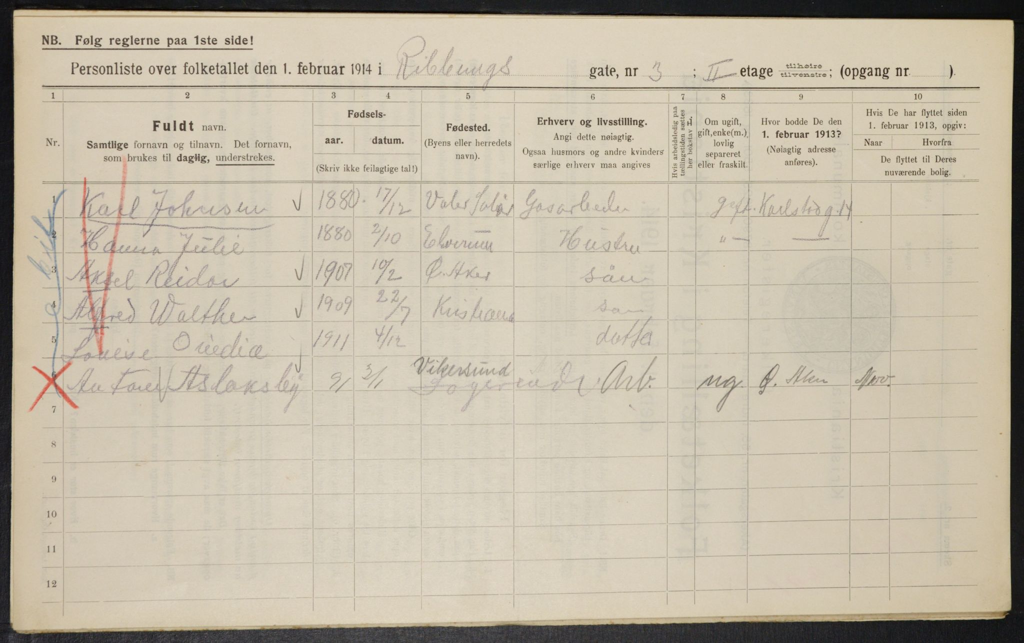 OBA, Municipal Census 1914 for Kristiania, 1914, p. 82857