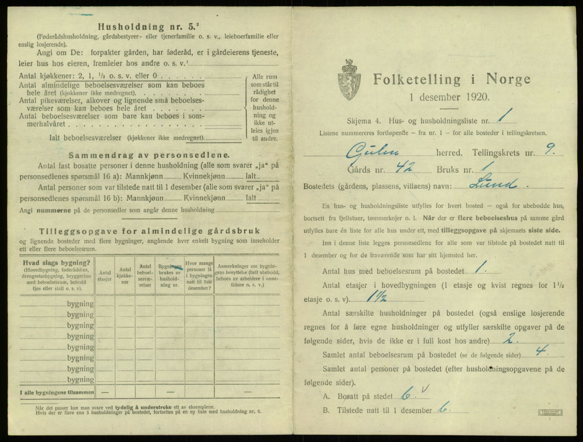 SAB, 1920 census for Gulen, 1920, p. 526