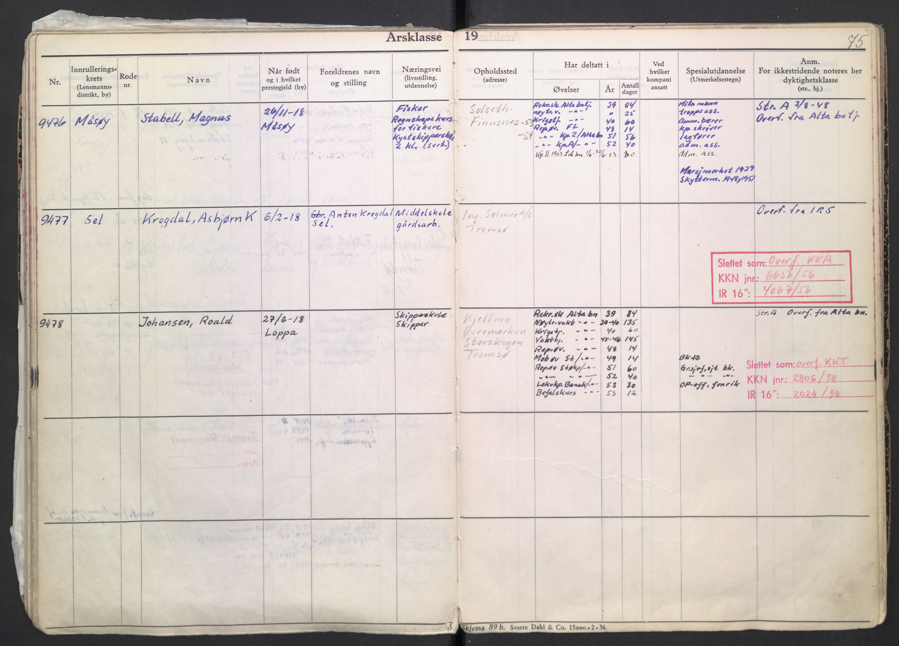 Forsvaret, Troms infanteriregiment nr. 16, AV/RA-RAFA-3146/P/Pa/L0007/0004: Ruller / Rulle for regimentets menige mannskaper, årsklasse 1939, 1939, p. 75