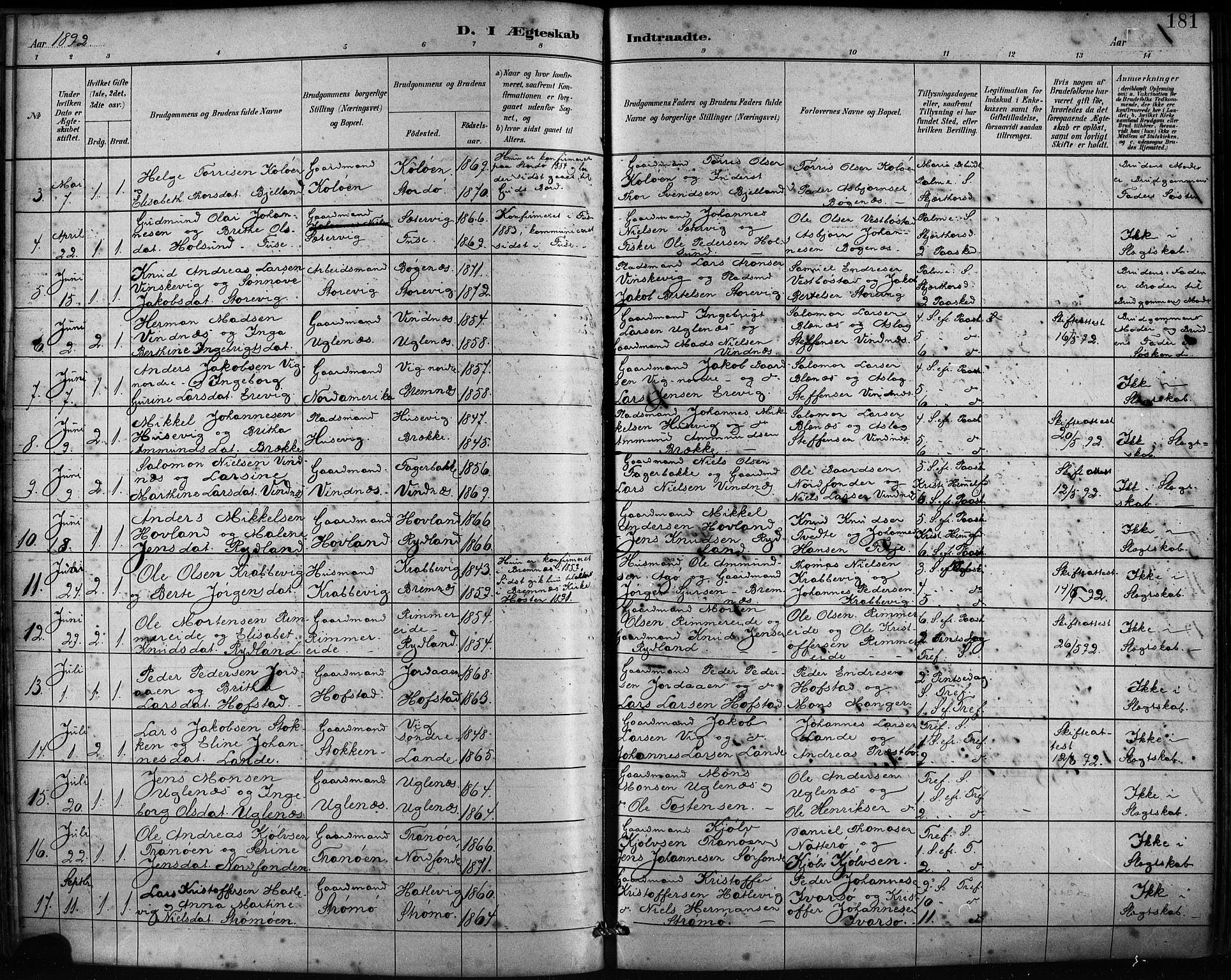 Fitjar sokneprestembete, SAB/A-99926: Parish register (official) no. A 2, 1882-1899, p. 181