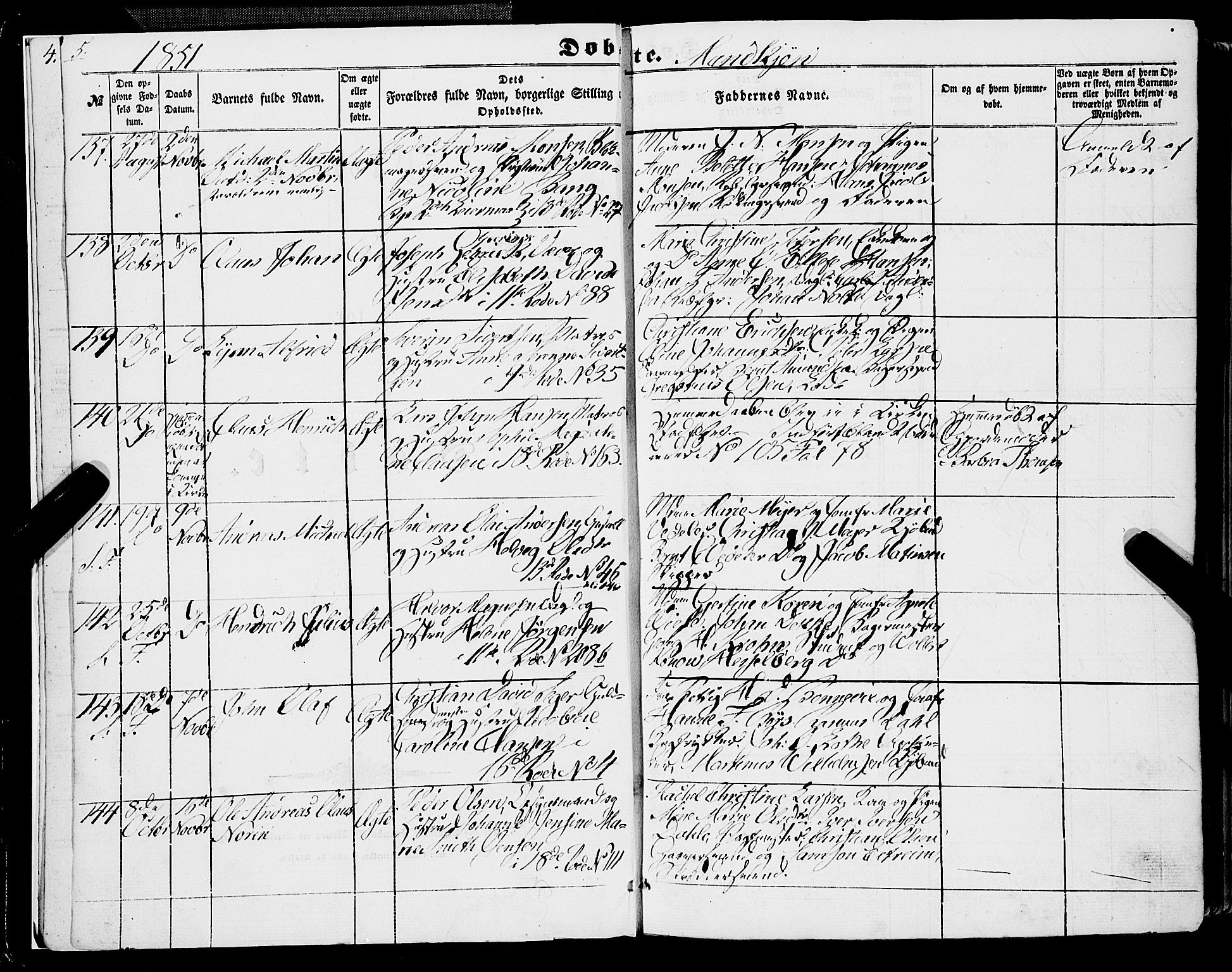 Domkirken sokneprestembete, SAB/A-74801/H/Haa/L0020: Parish register (official) no. B 3, 1851-1859, p. 5