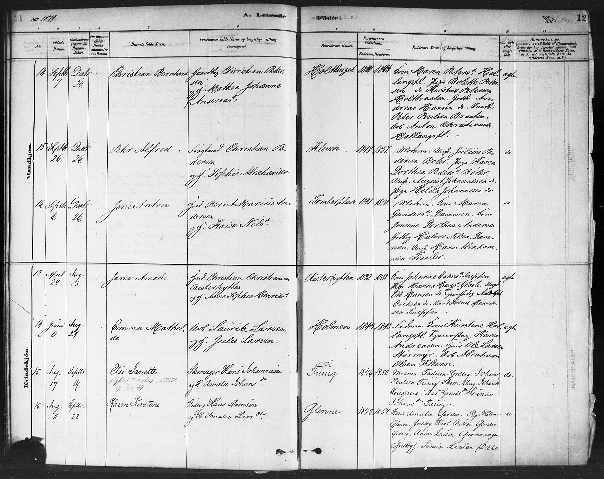Drøbak prestekontor Kirkebøker, SAO/A-10142a/F/Fc/L0002: Parish register (official) no. III 2, 1878-1891, p. 12