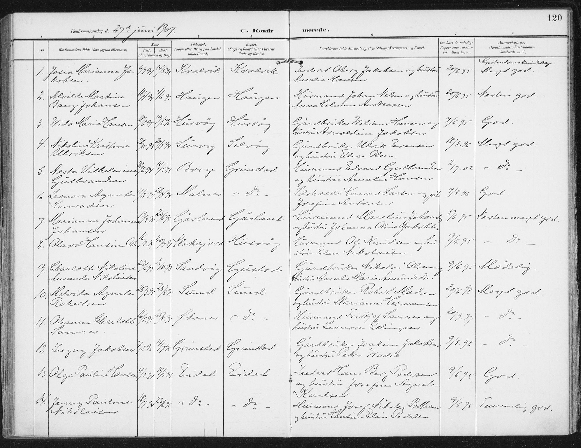 Ministerialprotokoller, klokkerbøker og fødselsregistre - Nordland, SAT/A-1459/892/L1321: Parish register (official) no. 892A02, 1902-1918, p. 120