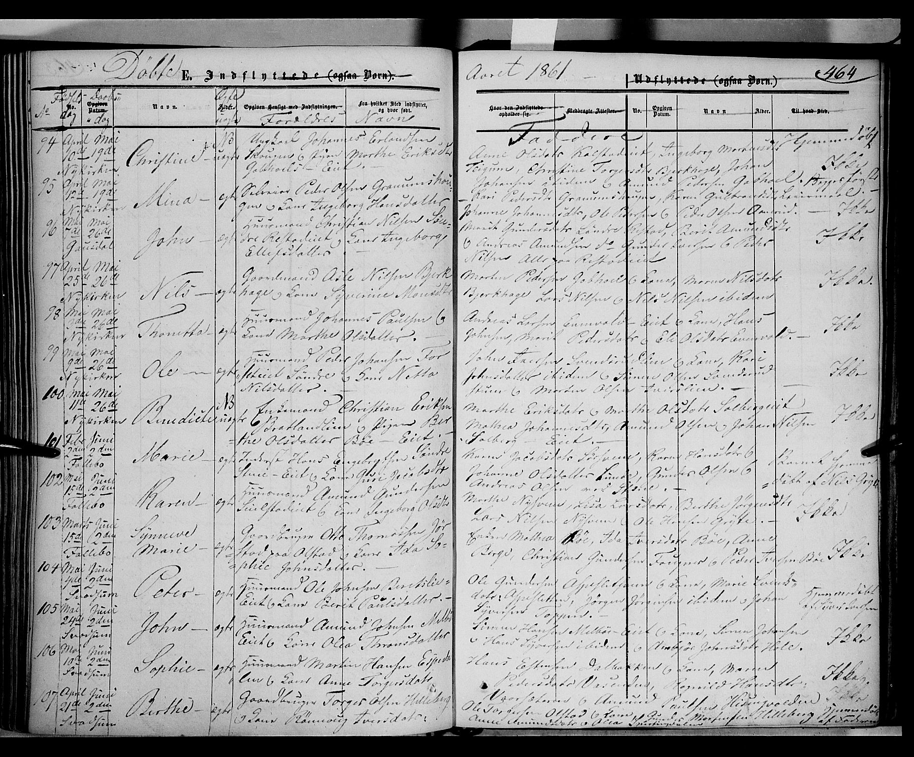 Gausdal prestekontor, SAH/PREST-090/H/Ha/Haa/L0008: Parish register (official) no. 8, 1850-1861, p. 464