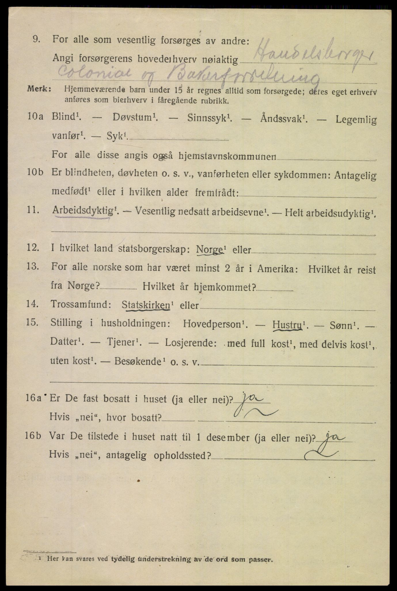 SAK, 1920 census for Arendal, 1920, p. 19053