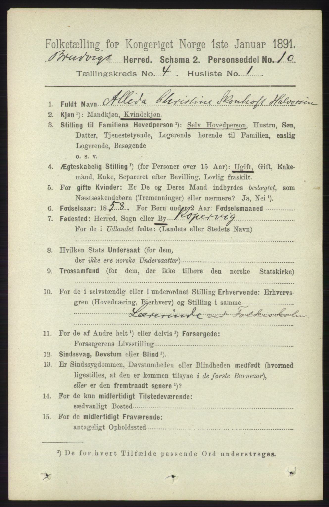 RA, 1891 census for 1251 Bruvik, 1891, p. 1011