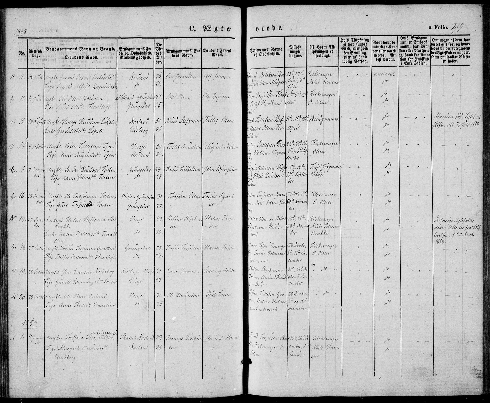 Vinje kirkebøker, SAKO/A-312/F/Fa/L0004: Parish register (official) no. I 4, 1843-1869, p. 279