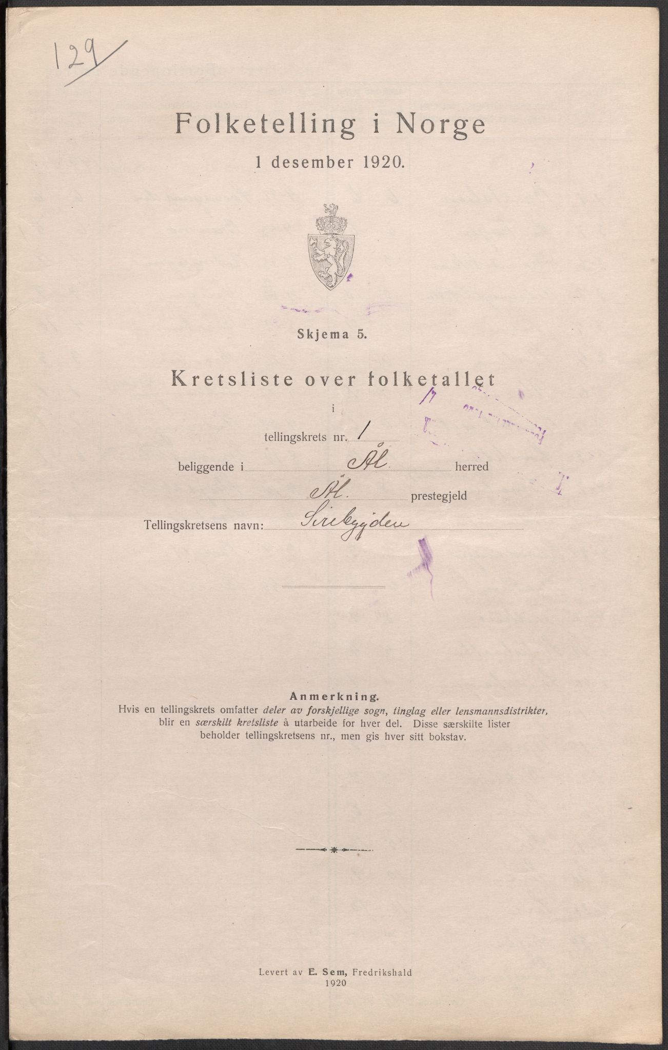 SAKO, 1920 census for Ål, 1920, p. 5