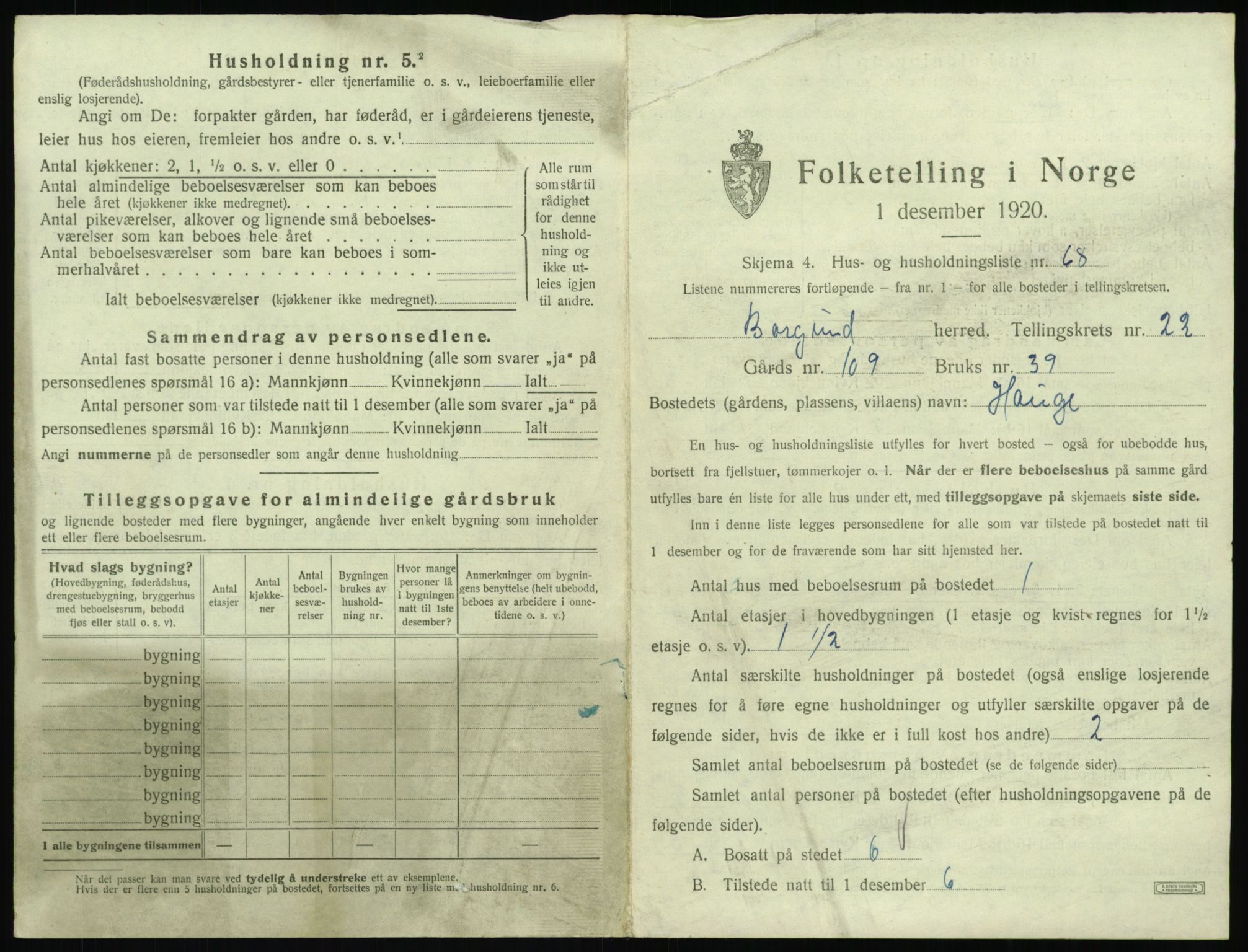 SAT, 1920 census for Borgund, 1920, p. 1950