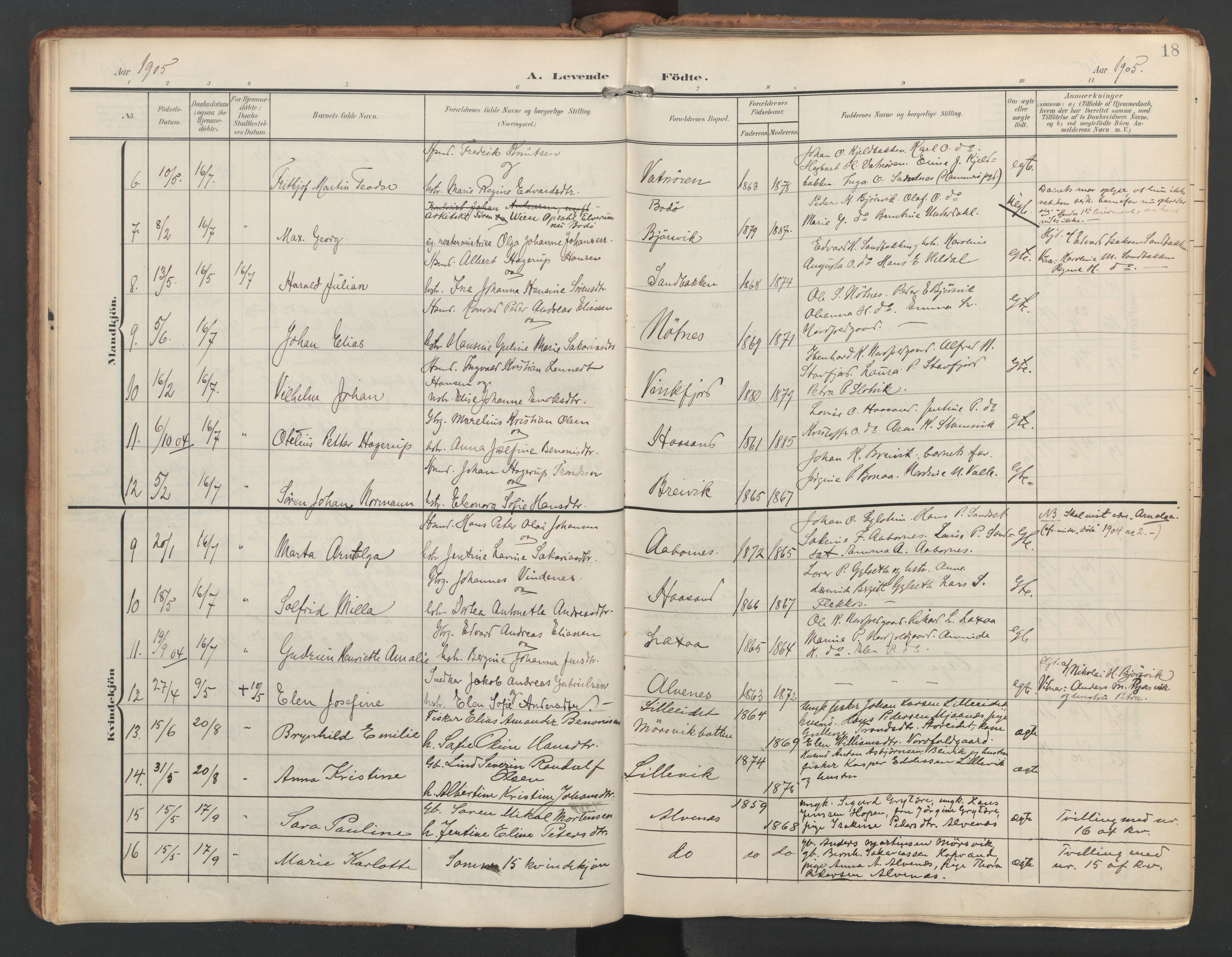 Ministerialprotokoller, klokkerbøker og fødselsregistre - Nordland, AV/SAT-A-1459/858/L0832: Parish register (official) no. 858A02, 1902-1915, p. 18