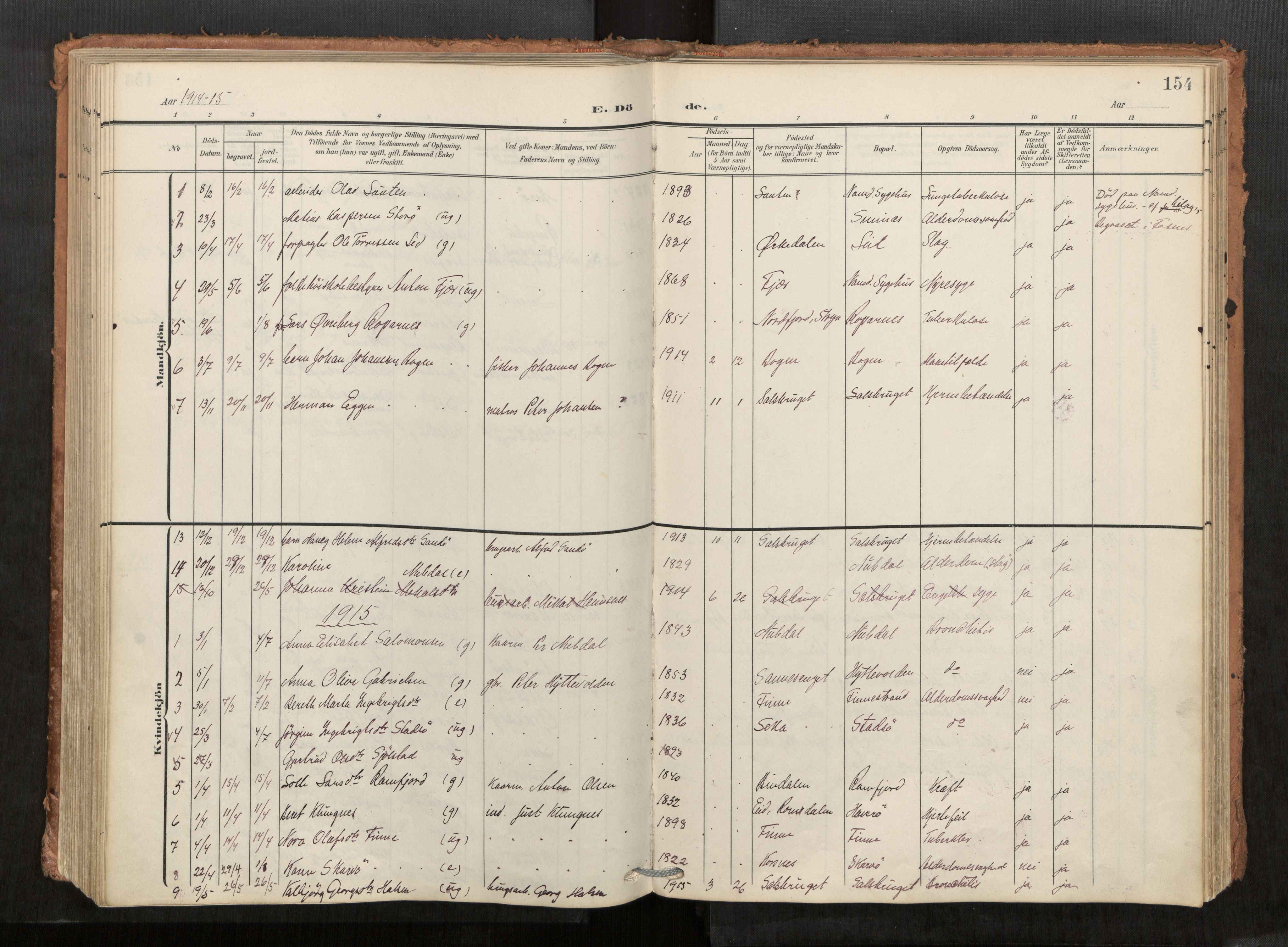 Kolvereid sokneprestkontor, SAT/A-1171/H/Ha/Haa/L0001: Parish register (official) no. 1, 1903-1922, p. 154