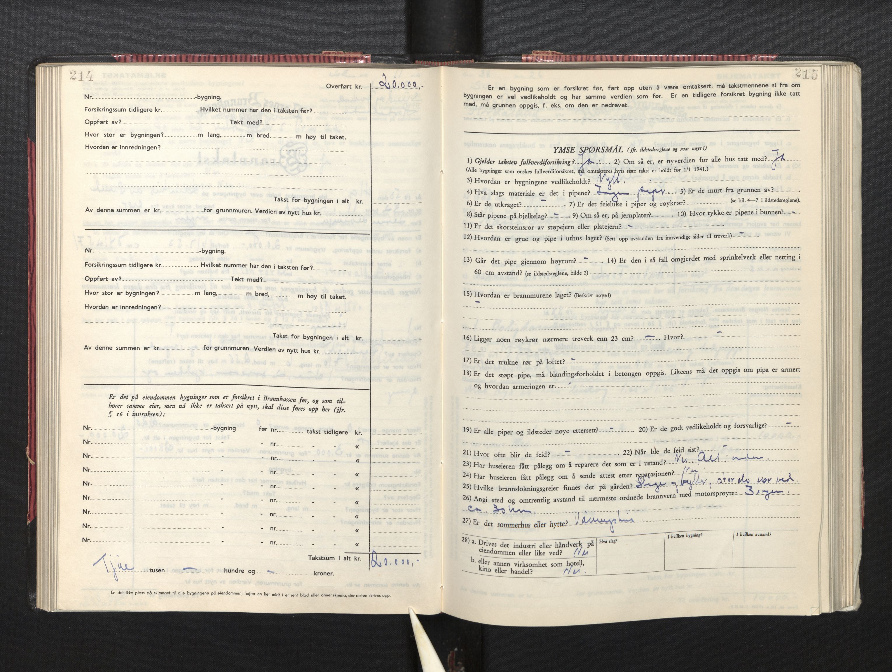 Lensmannen i Sund og Austevoll, SAB/A-35201/0012/L0005: Branntakstprotokoll, skjematakst, 1949-1955, p. 214-215