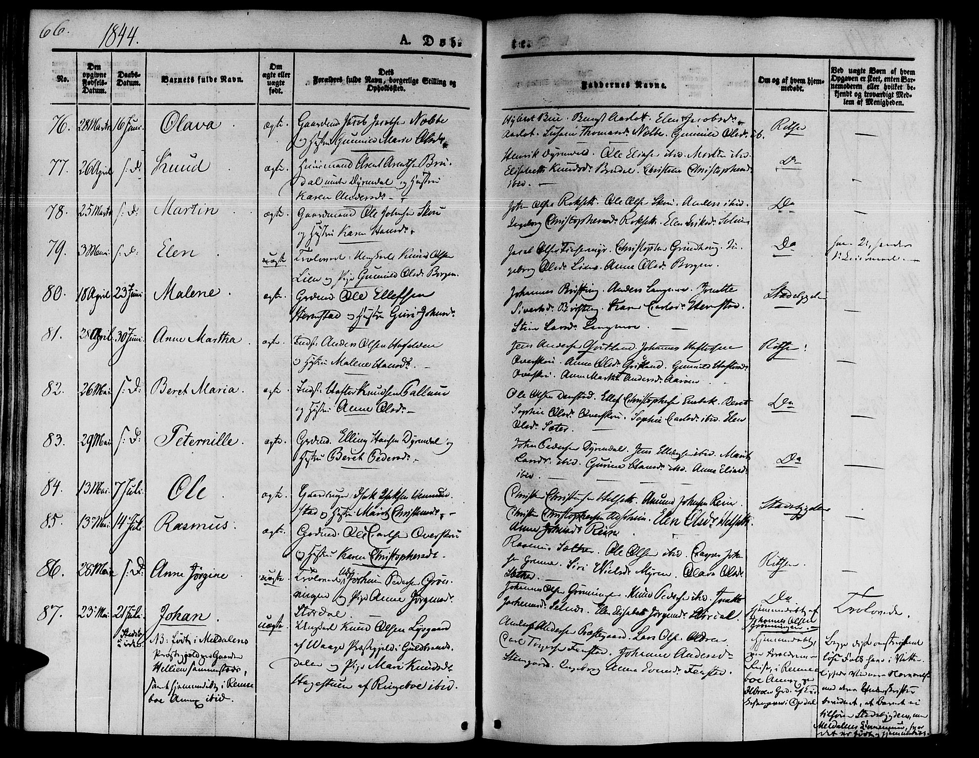 Ministerialprotokoller, klokkerbøker og fødselsregistre - Sør-Trøndelag, SAT/A-1456/646/L0610: Parish register (official) no. 646A08, 1837-1847, p. 66
