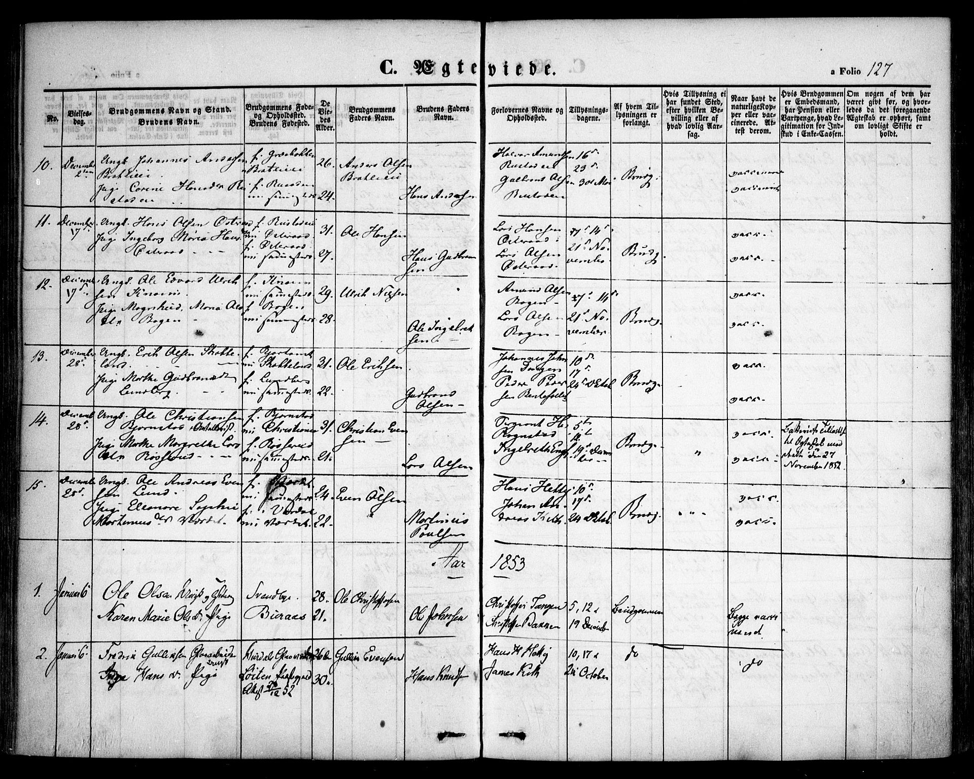 Hurdal prestekontor Kirkebøker, SAO/A-10889/F/Fa/L0005: Parish register (official) no. I 5, 1846-1859, p. 127