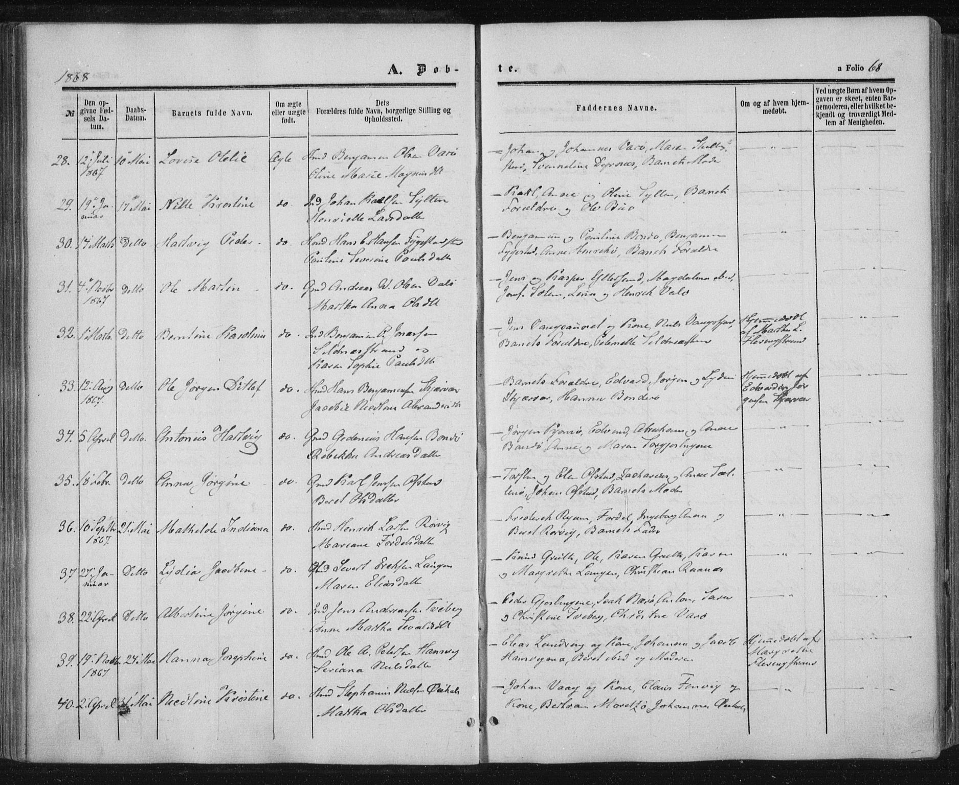 Ministerialprotokoller, klokkerbøker og fødselsregistre - Nord-Trøndelag, AV/SAT-A-1458/784/L0670: Parish register (official) no. 784A05, 1860-1876, p. 68