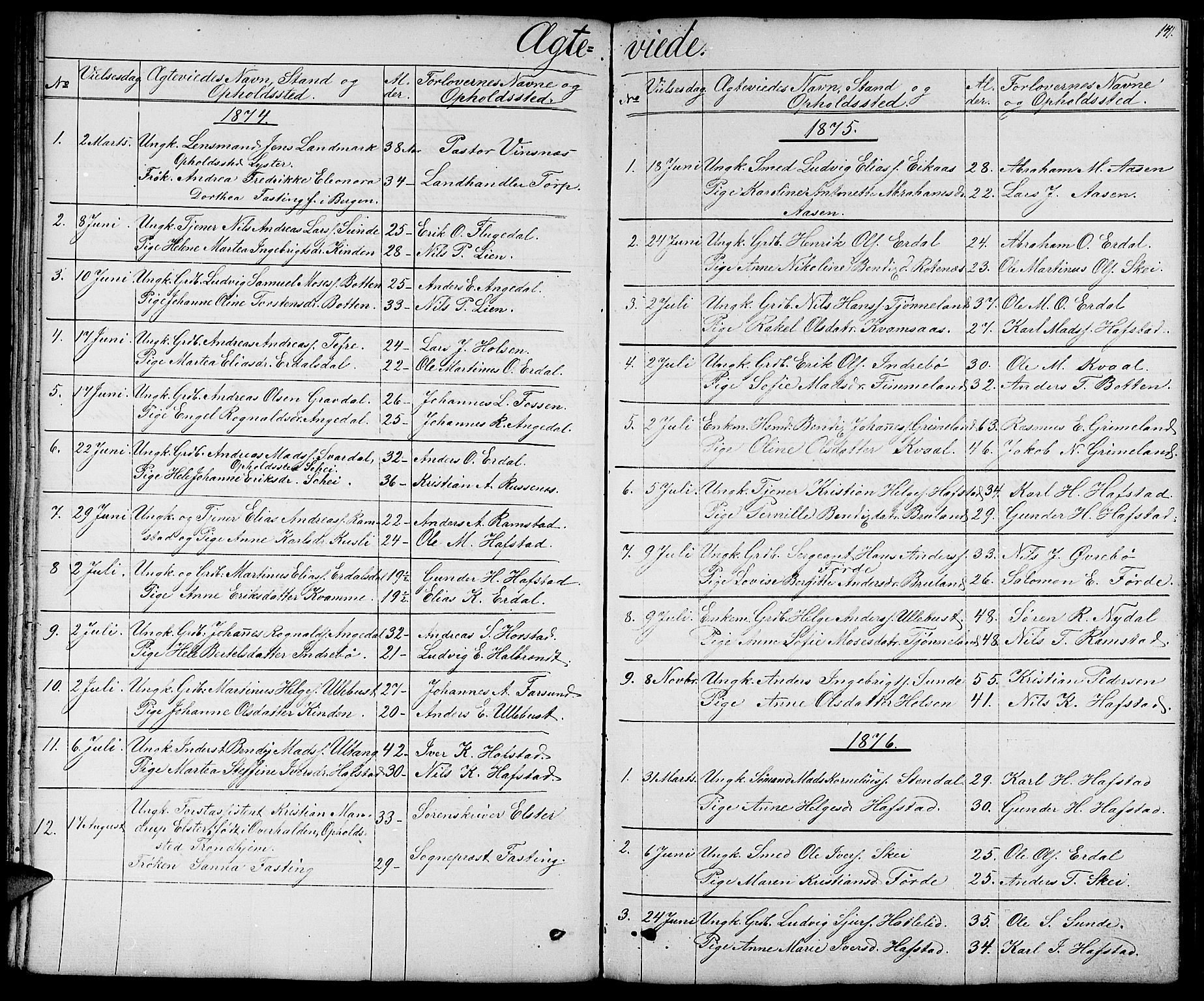 Førde sokneprestembete, SAB/A-79901/H/Hab/Haba/L0001: Parish register (copy) no. A 1, 1853-1880, p. 141