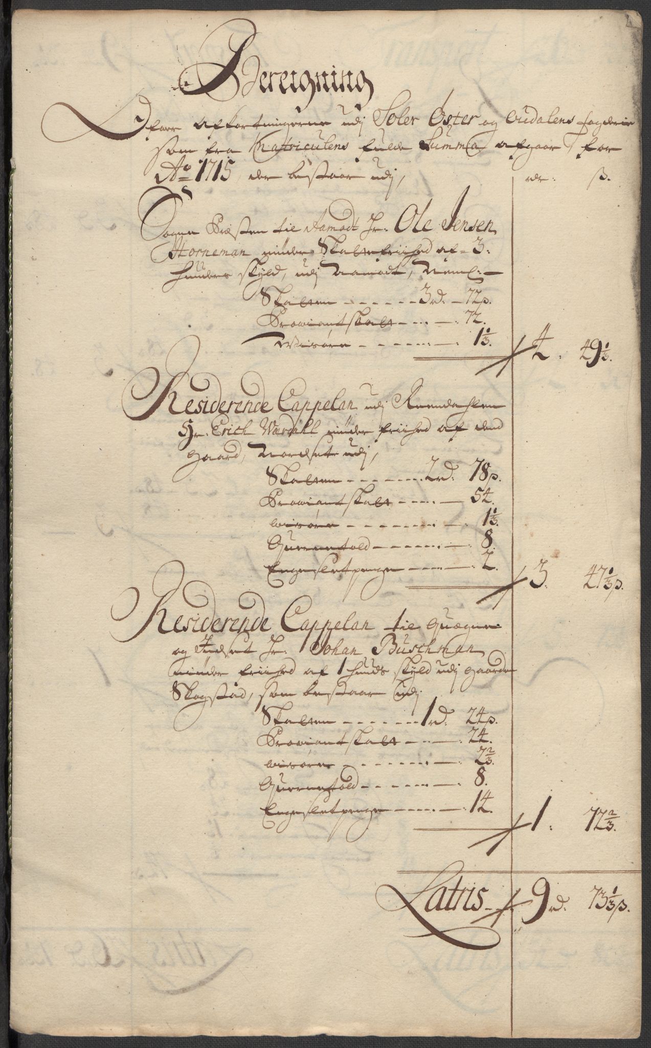 Rentekammeret inntil 1814, Reviderte regnskaper, Fogderegnskap, AV/RA-EA-4092/R13/L0853: Fogderegnskap Solør, Odal og Østerdal, 1715, p. 327