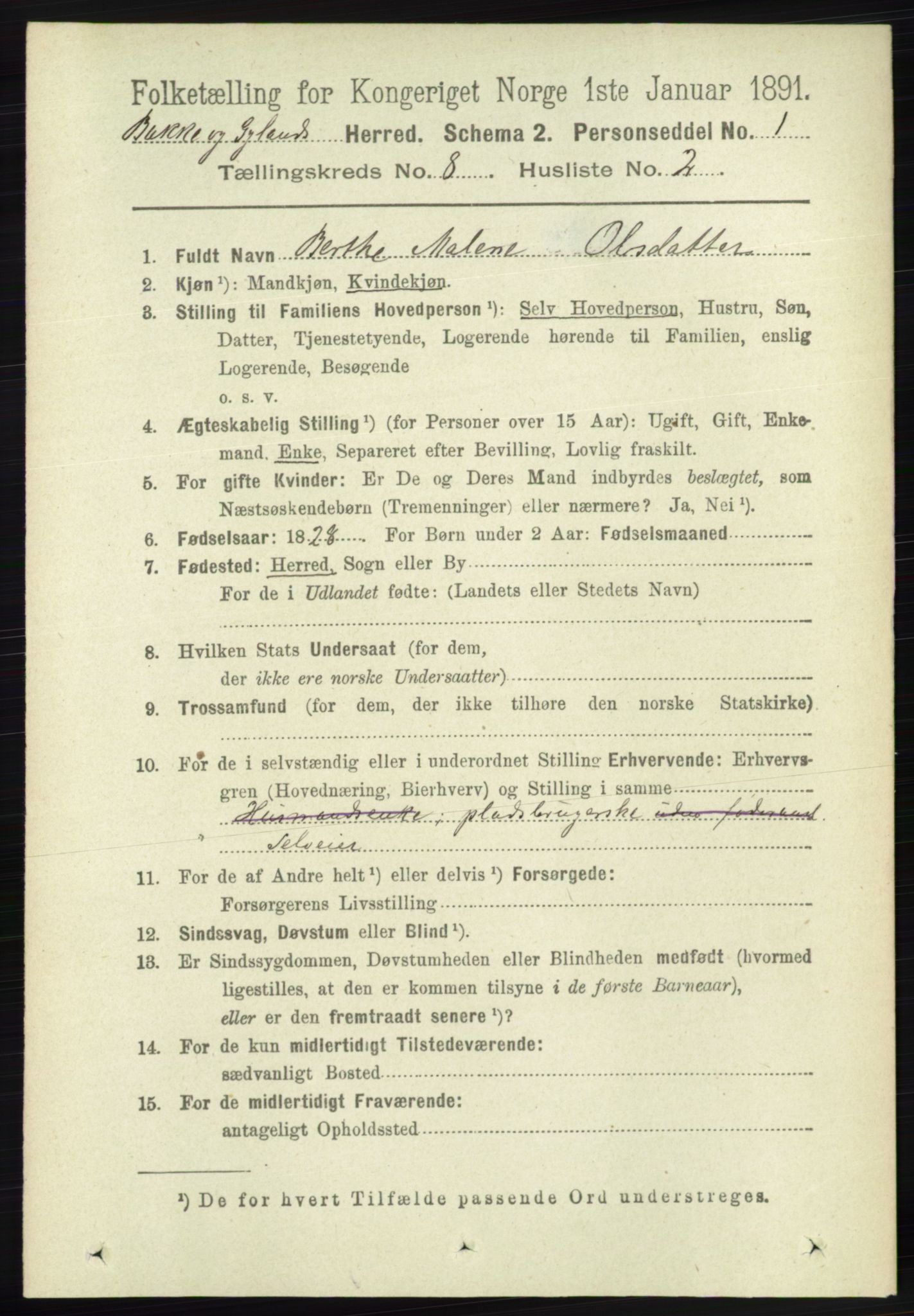 RA, 1891 census for 1045 Bakke, 1891, p. 1489