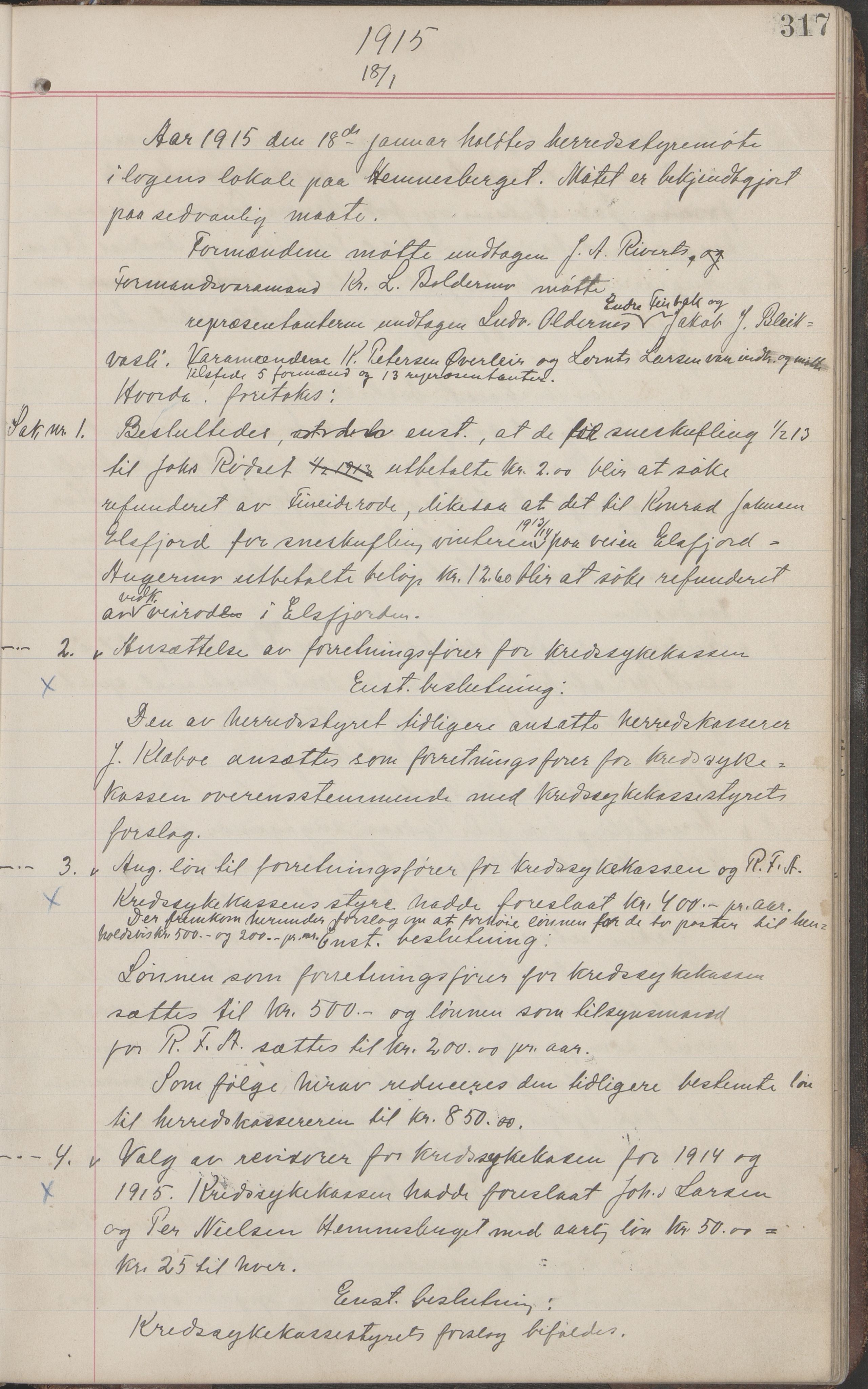 Hemnes kommune. Formannskapet, AIN/K-18320.150/100/L0004: Møtebok, 1910-1915, p. 317
